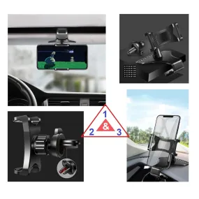 3 in 1 Car GPS Smartphone Holder: Dashboard / Visor Clamp   AC Grid Clip for Sharp Aquos Xx 304SH - Black
