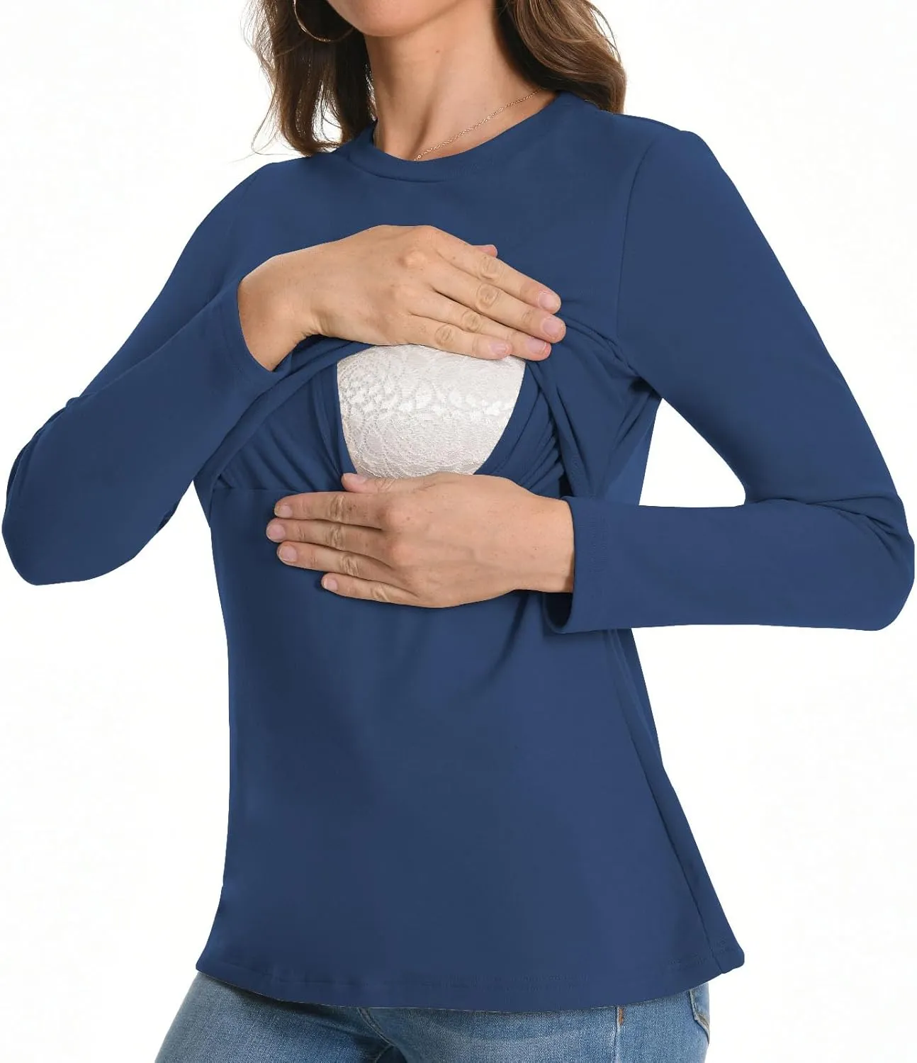 Bearsland Women's Maternity Nursing Tops Long Sleeve Breastfeeding Shirts 3 Pack