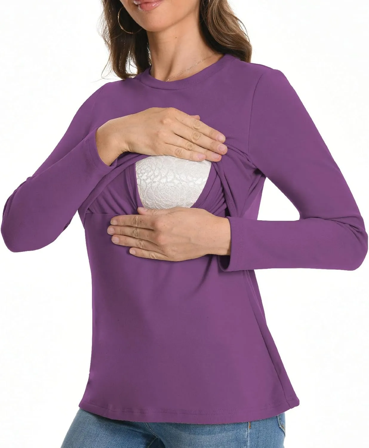 Bearsland Women's Maternity Nursing Tops Long Sleeve Breastfeeding Shirts 3 Pack