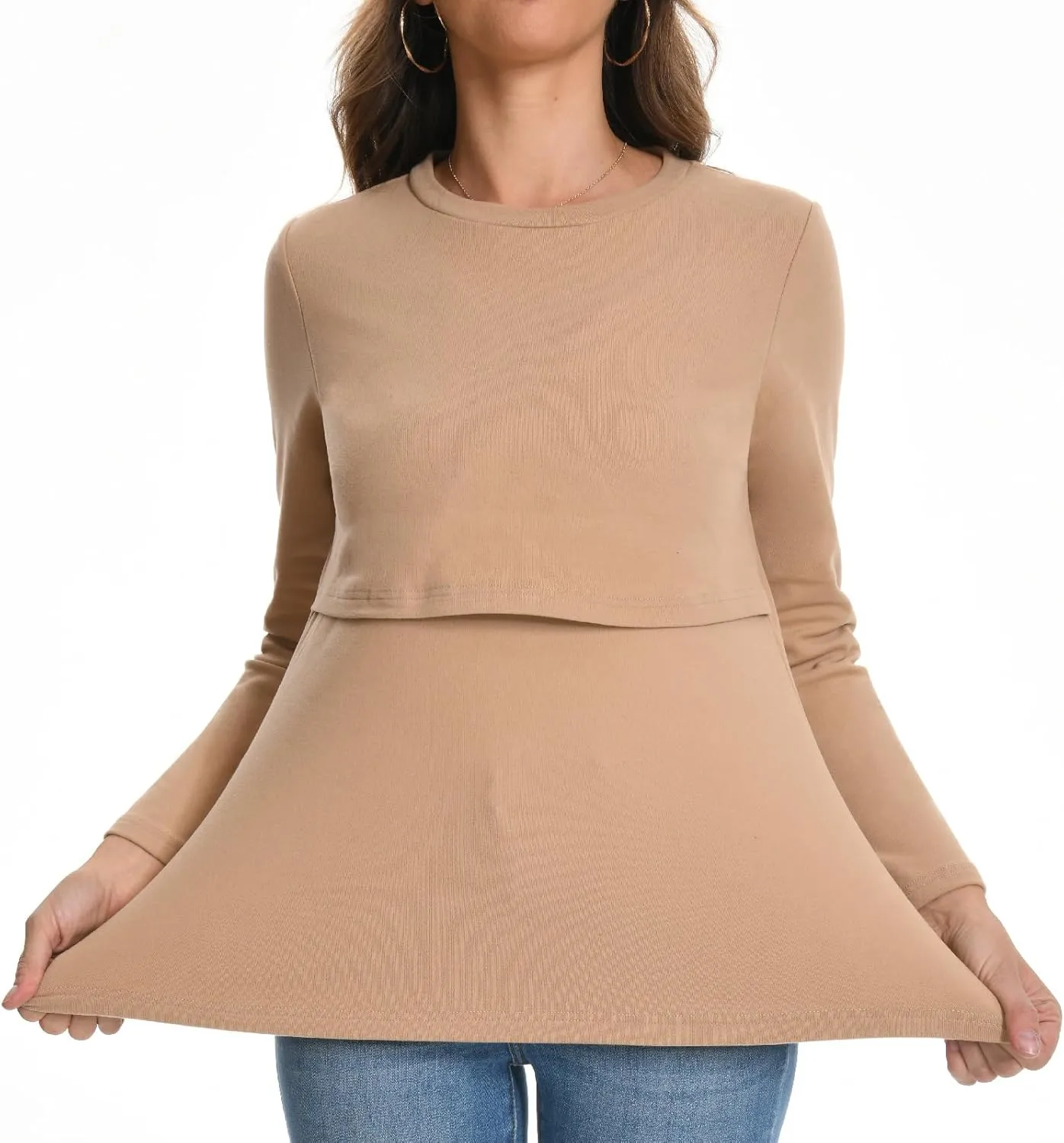 Bearsland Women's Maternity Nursing Tops Long Sleeve Breastfeeding Shirts 3 Pack