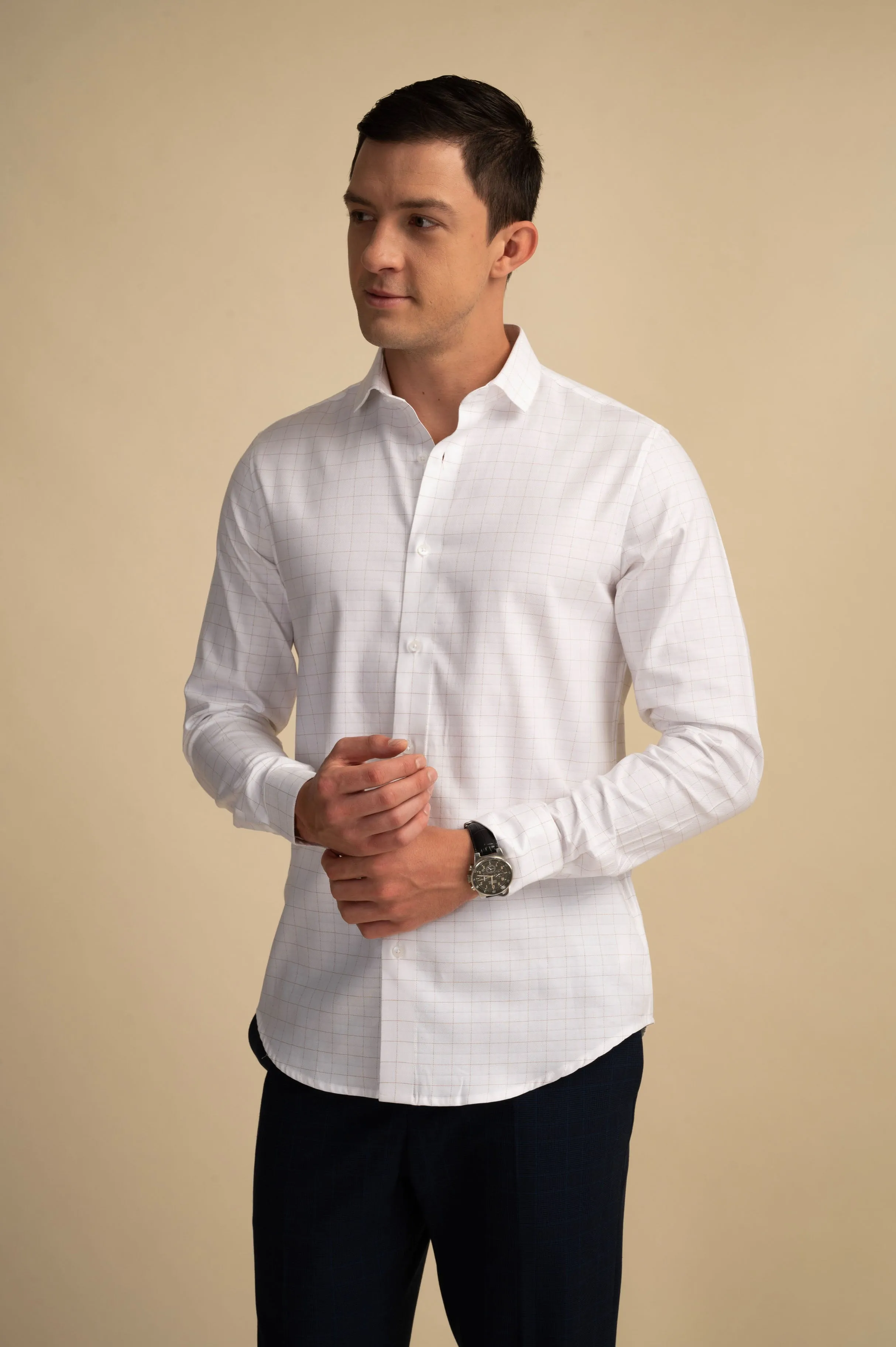 Brown Graph Check Shirt
