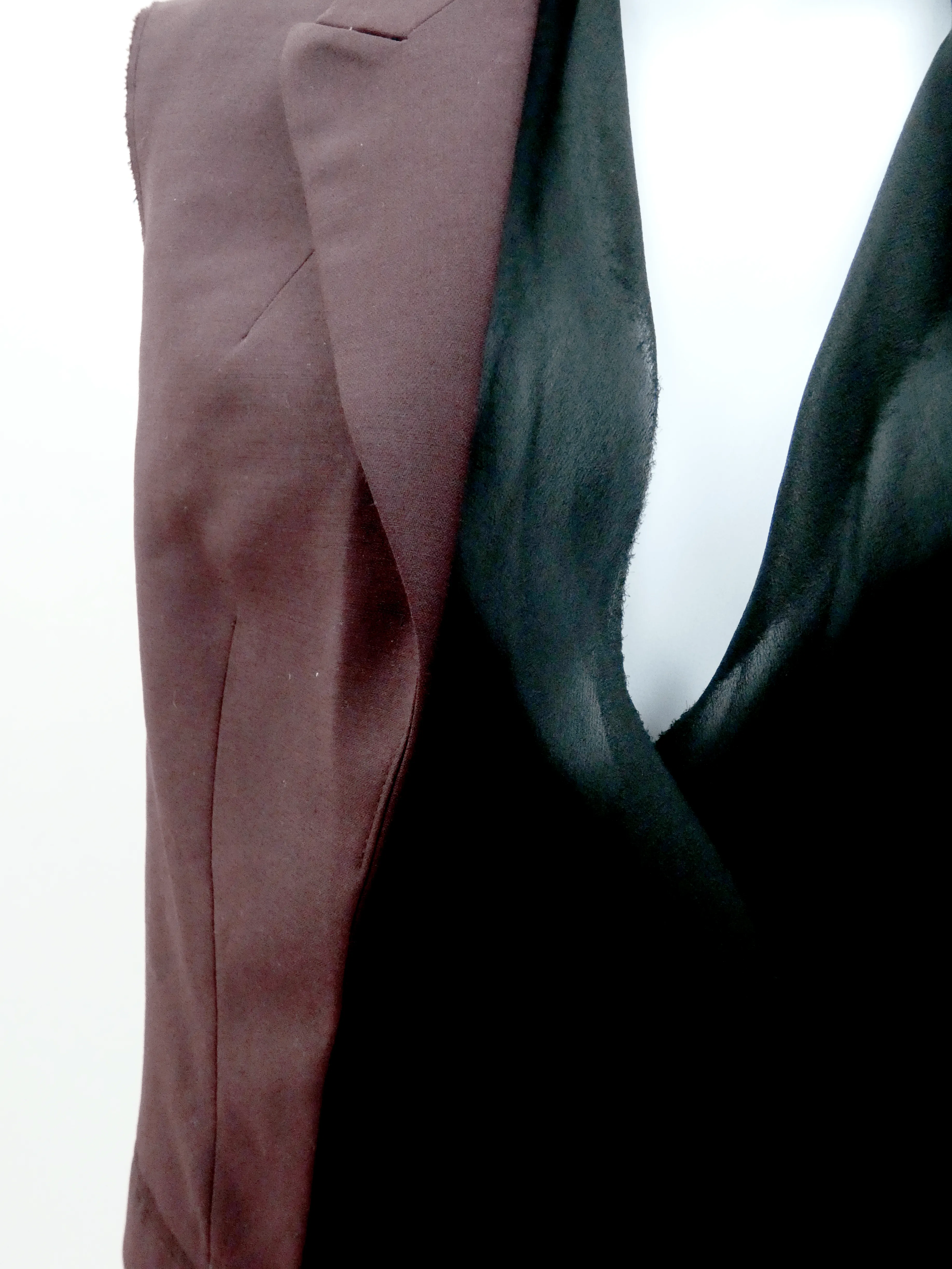 Burgundy Sleeveless Jacket with Inner Silk Drapes