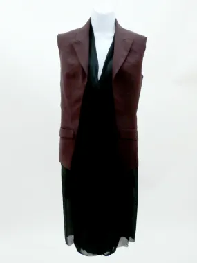 Burgundy Sleeveless Jacket with Inner Silk Drapes