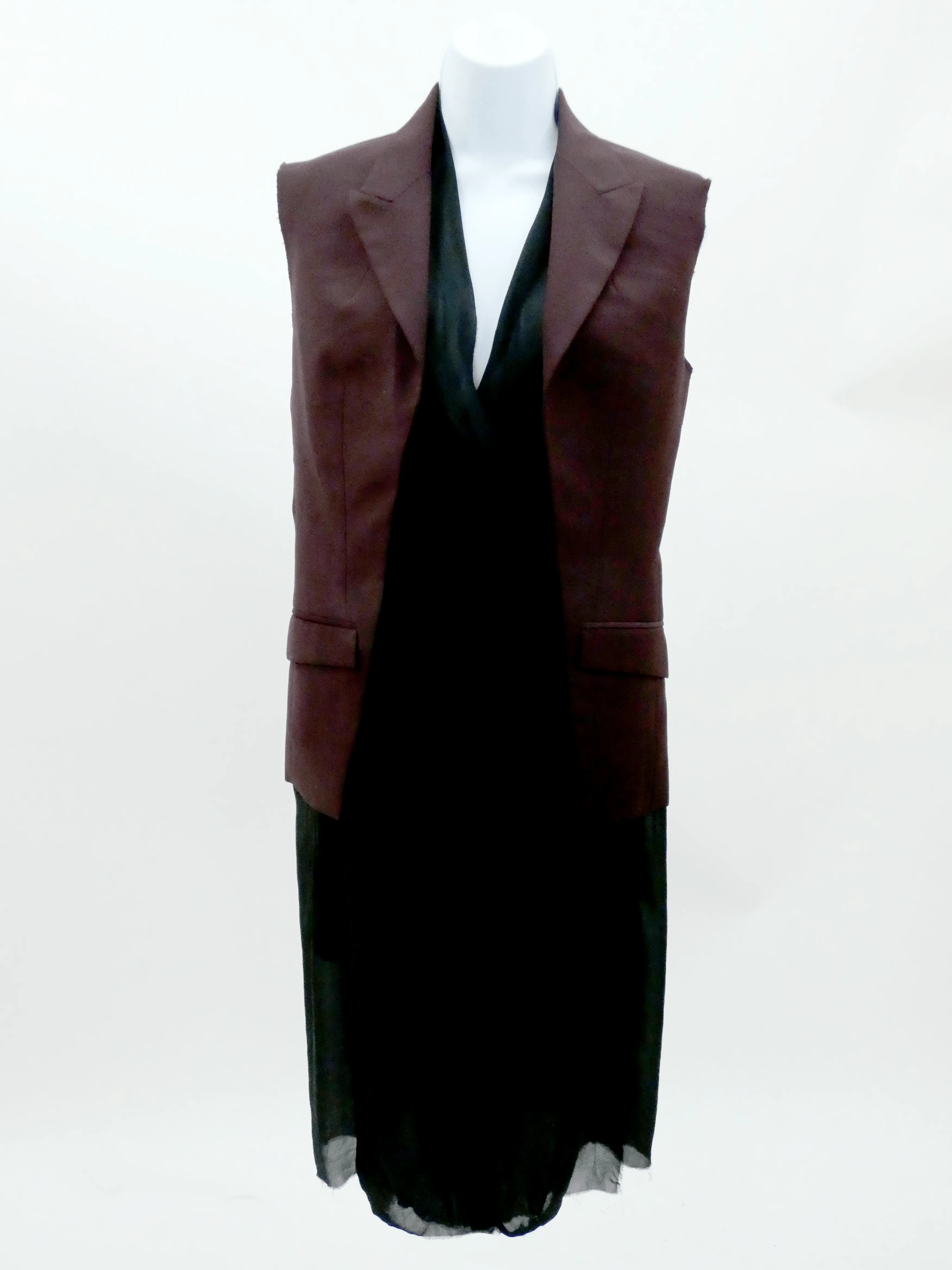 Burgundy Sleeveless Jacket with Inner Silk Drapes