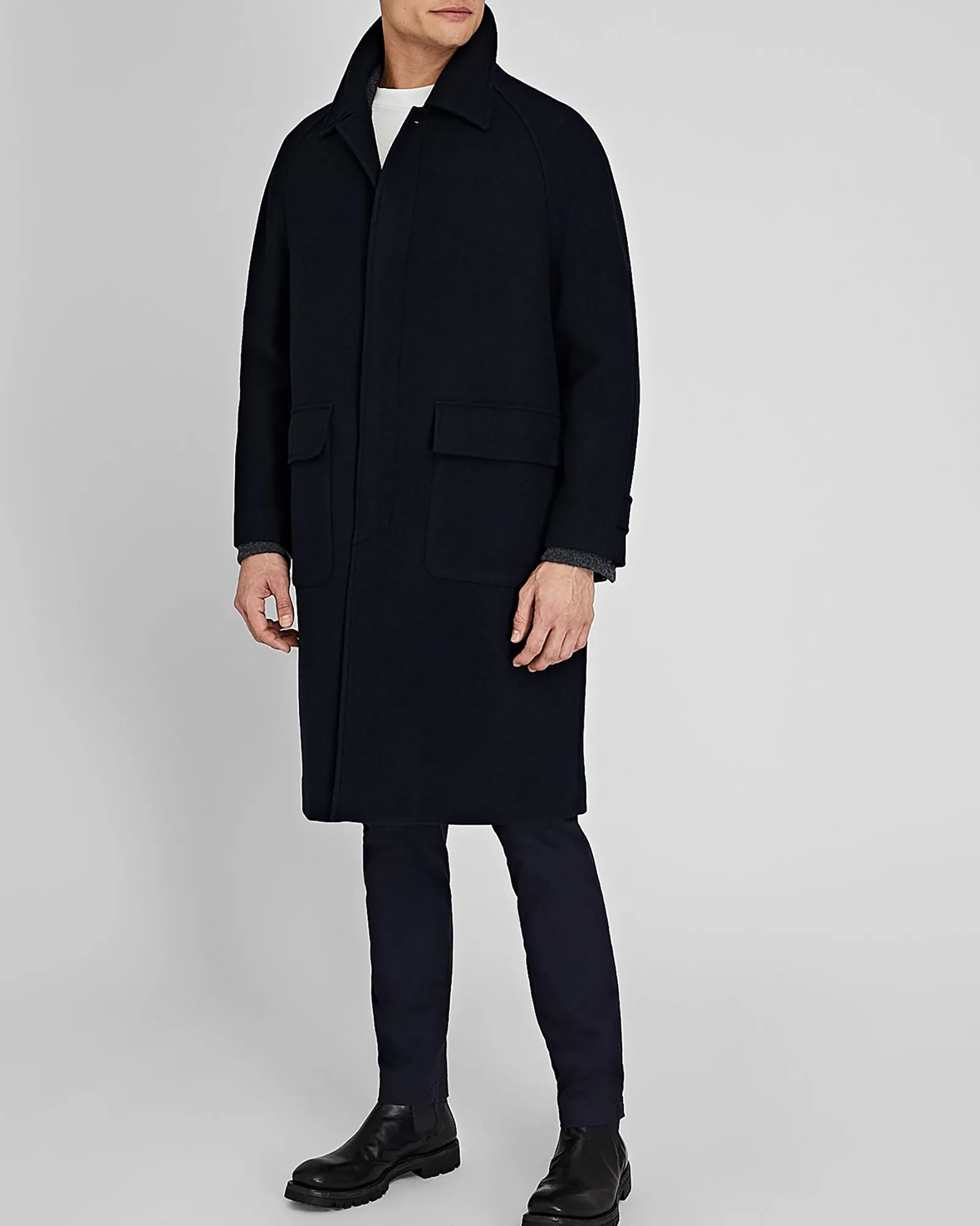 Capsule Solid Wool Blend Balmacaan Coat