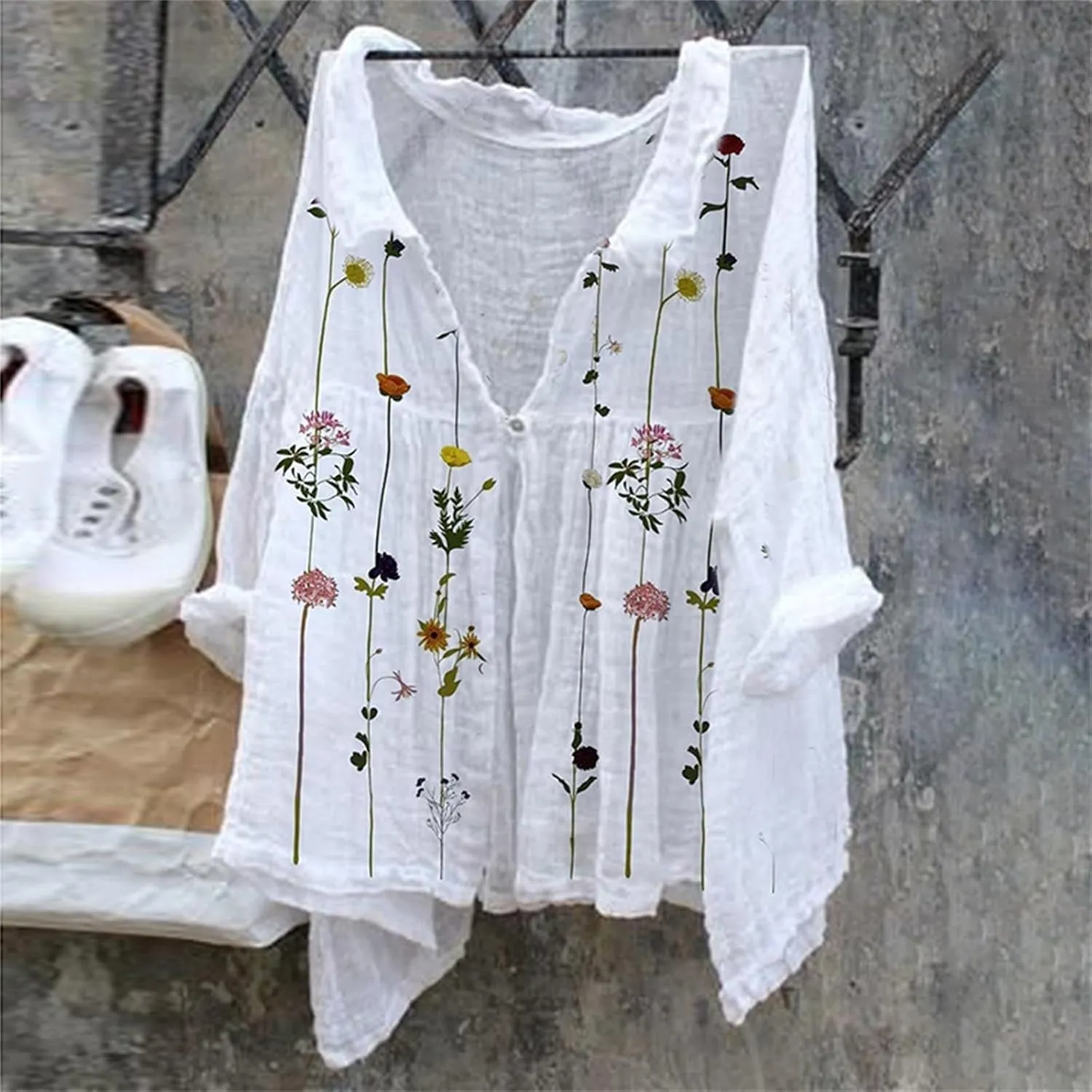 Casual Linen Blouses for Women Natural Autumn Fragrant Fabric Shirt Blouse Tops Beach Cover Up Button Down Shirts