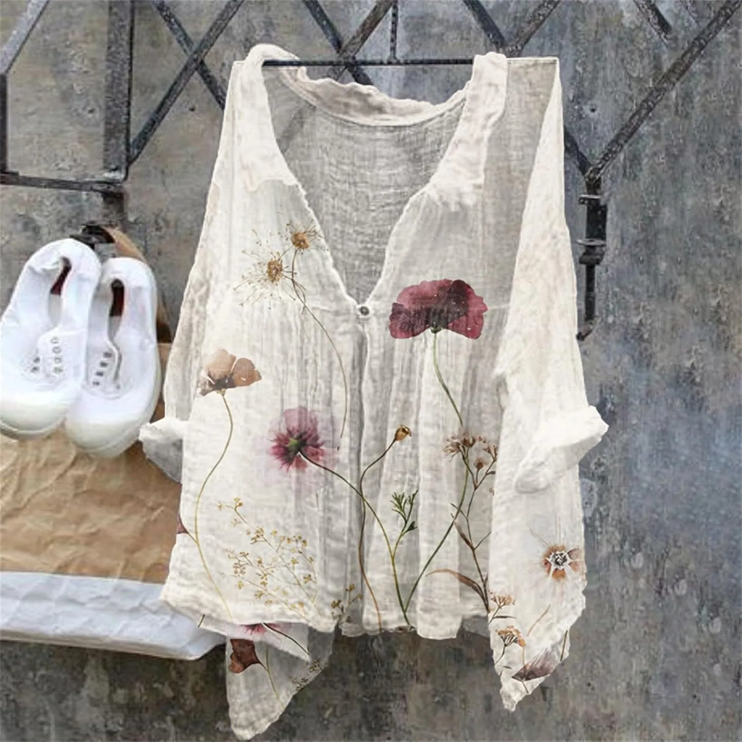Casual Linen Blouses for Women Natural Autumn Fragrant Fabric Shirt Blouse Tops Beach Cover Up Button Down Shirts