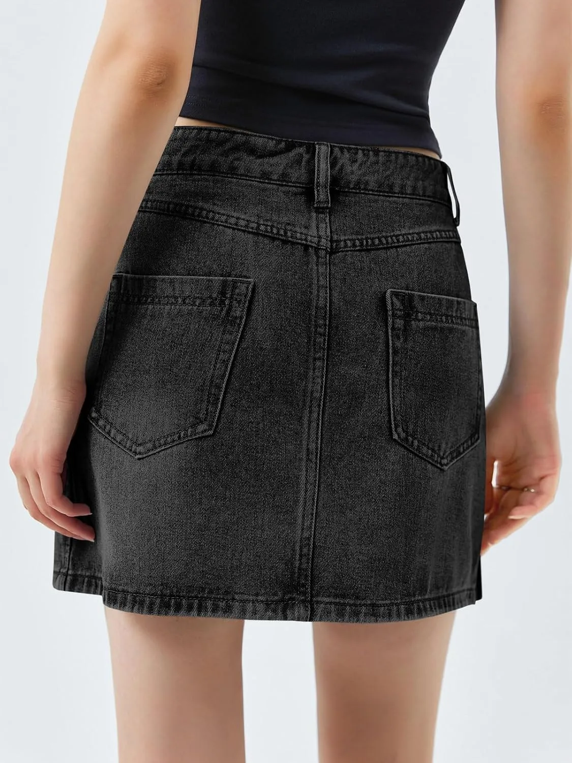 Cicy Bell Womens Jean Skirts Casual Wrap Button Asymmetrical Hem Summer Denim Mini Skirt