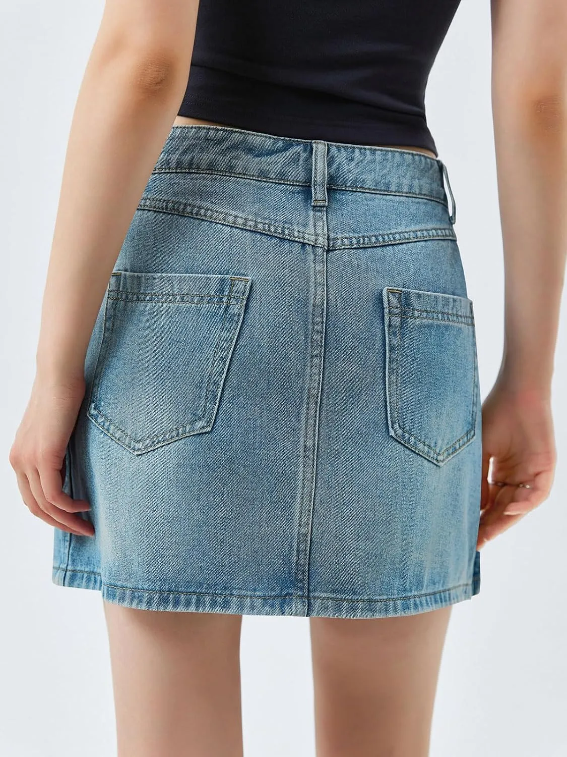Cicy Bell Womens Jean Skirts Casual Wrap Button Asymmetrical Hem Summer Denim Mini Skirt