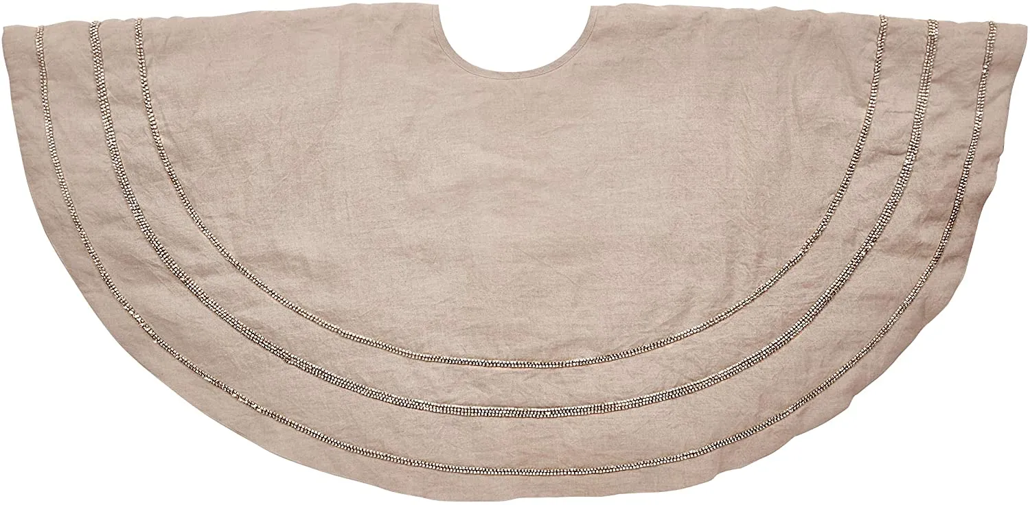Concentric Nailhead Circles Christmas Tree Skirt in Natural Linen - 60"