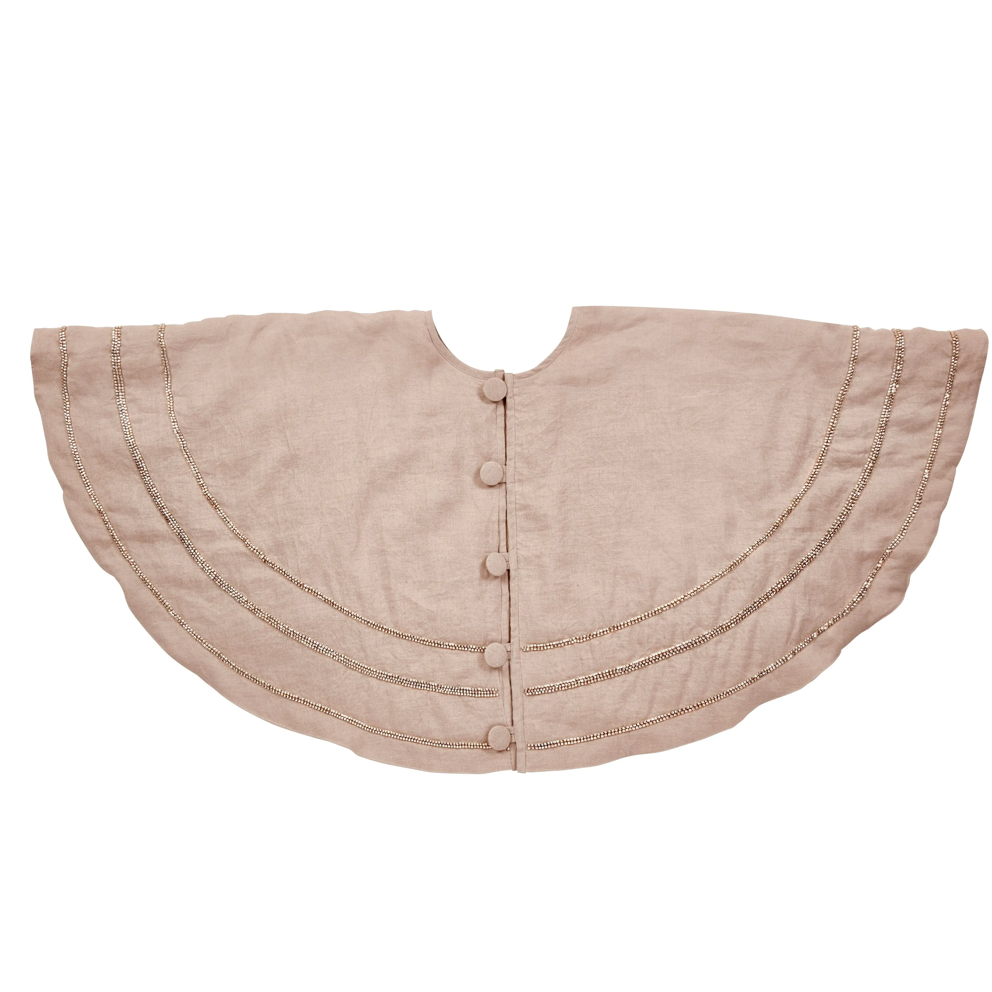 Concentric Nailhead Circles Christmas Tree Skirt in Natural Linen - 60"