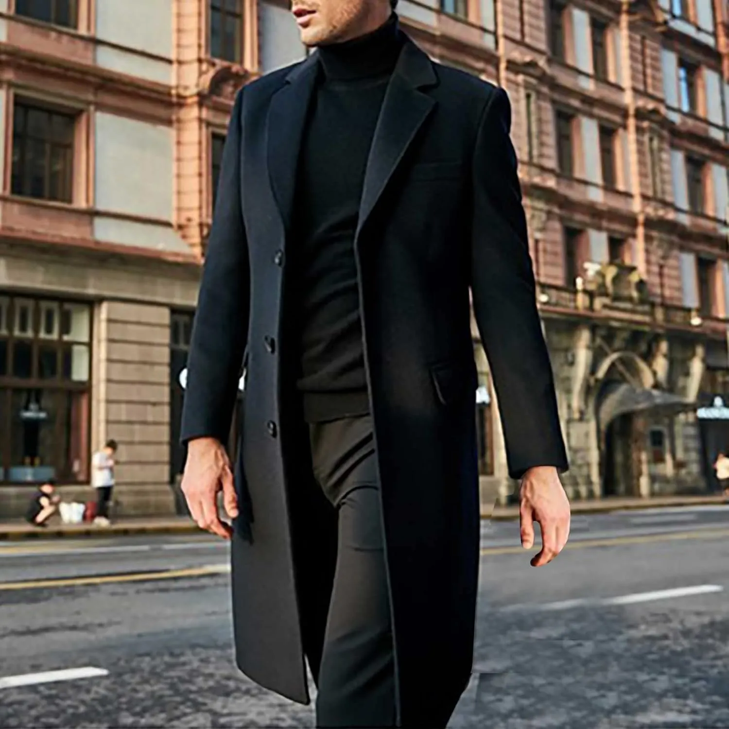 Dgoopd Men's Wool Blend Trench Coat Double Breasted Peacoat Notch Lapel Jacket Big and Tall Winter Coats Plus Size Overcoat