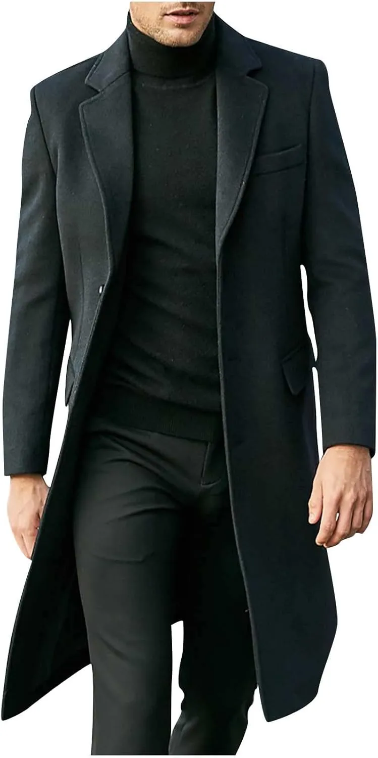 Dgoopd Men's Wool Blend Trench Coat Double Breasted Peacoat Notch Lapel Jacket Big and Tall Winter Coats Plus Size Overcoat