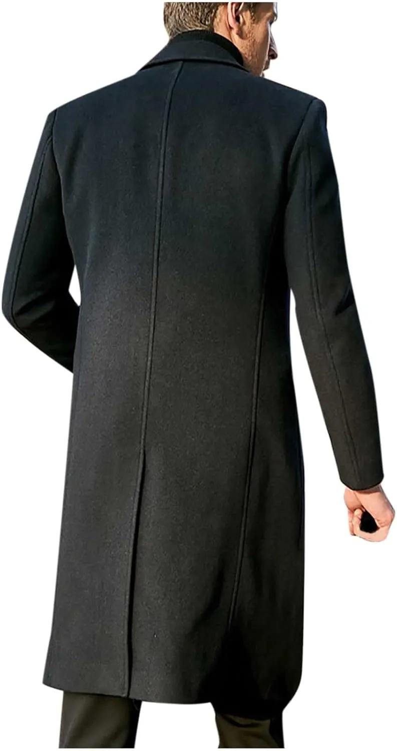 Dgoopd Men's Wool Blend Trench Coat Double Breasted Peacoat Notch Lapel Jacket Big and Tall Winter Coats Plus Size Overcoat