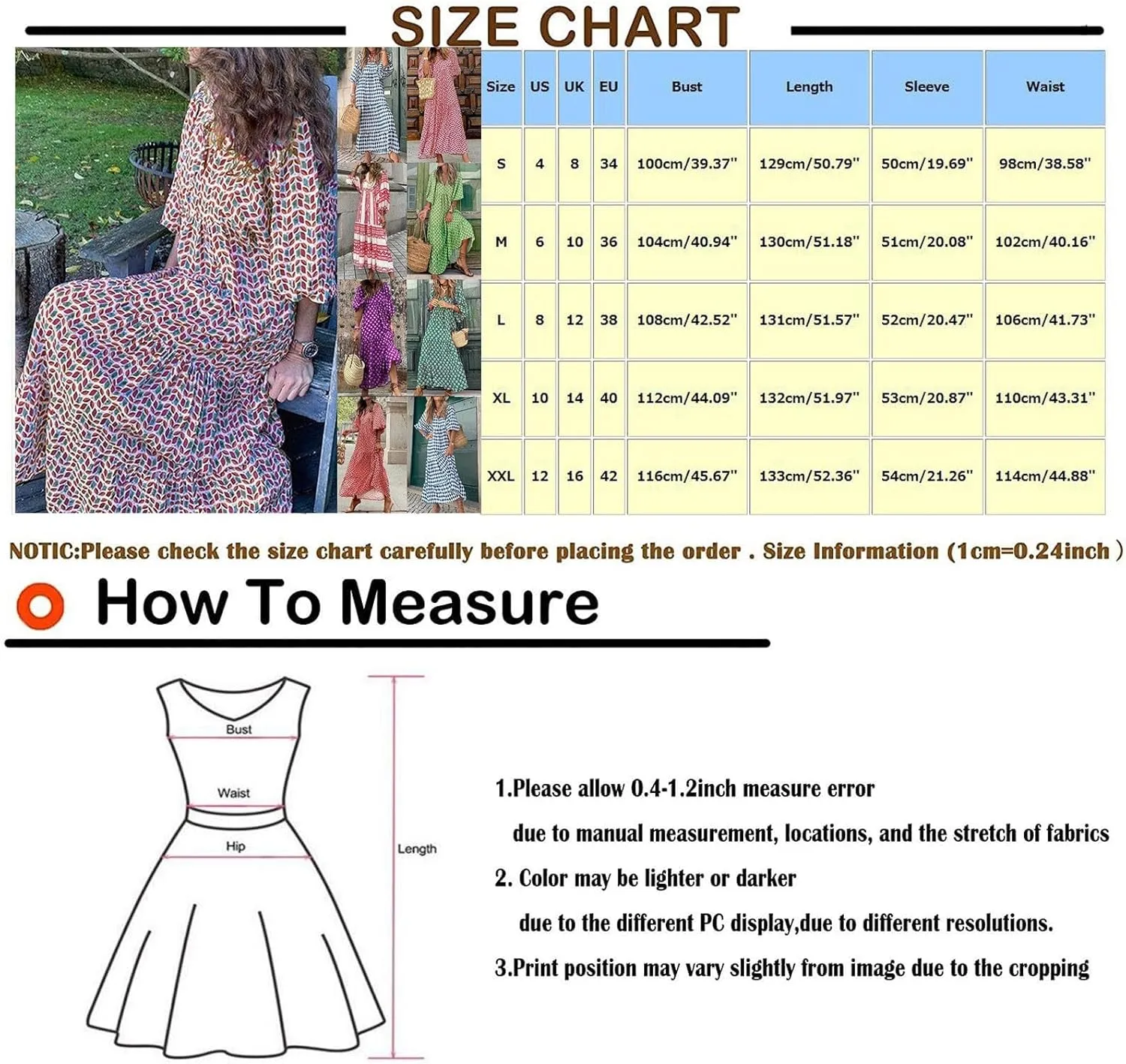 Easter Dresses for Women Geometric Print Neckline Lace-up Middle-Sleeves Dresses Casual Elegant Dress