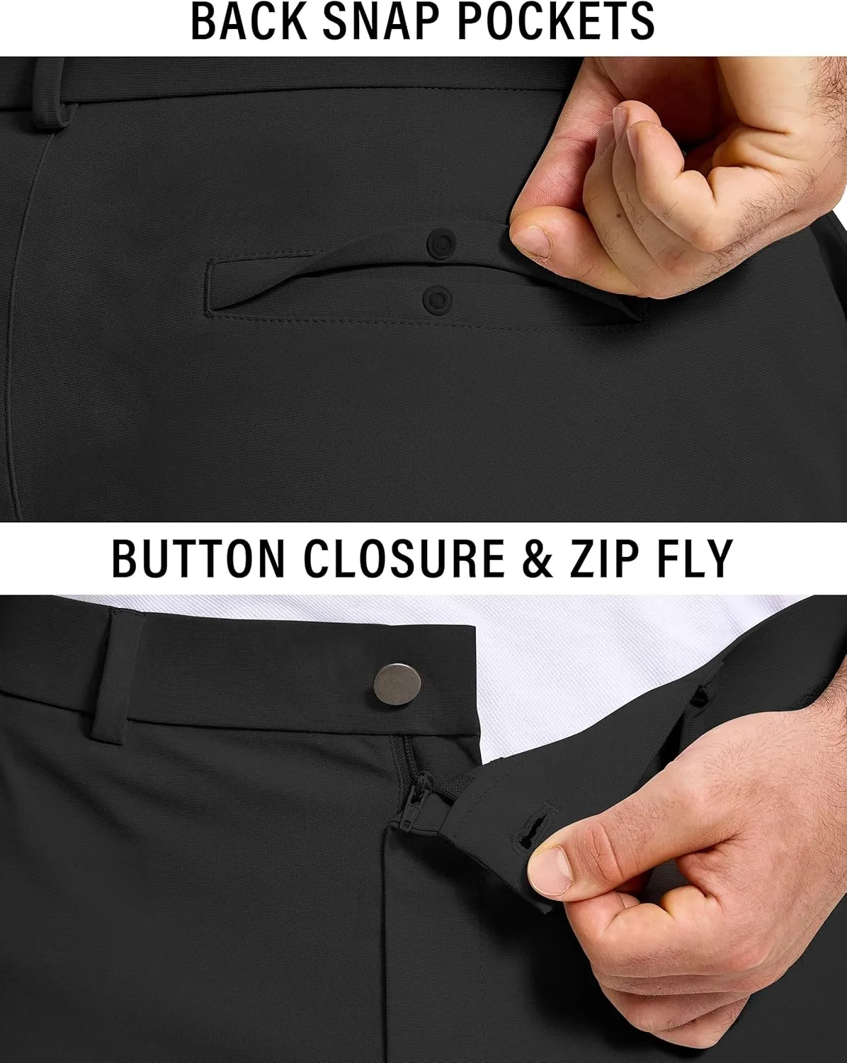Golf Pants Men 30" 32" 34" Inseam 5 Pockets Stretch Slim Fit Lightweight Quick Dry Dress Chino Trousers