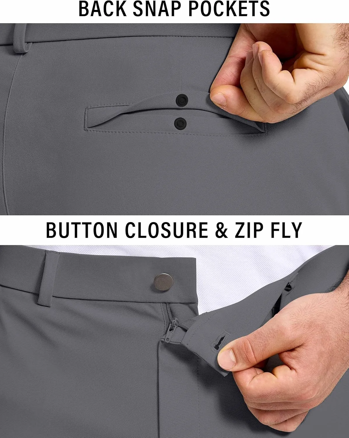Golf Pants Men 30" 32" 34" Inseam 5 Pockets Stretch Slim Fit Lightweight Quick Dry Dress Chino Trousers