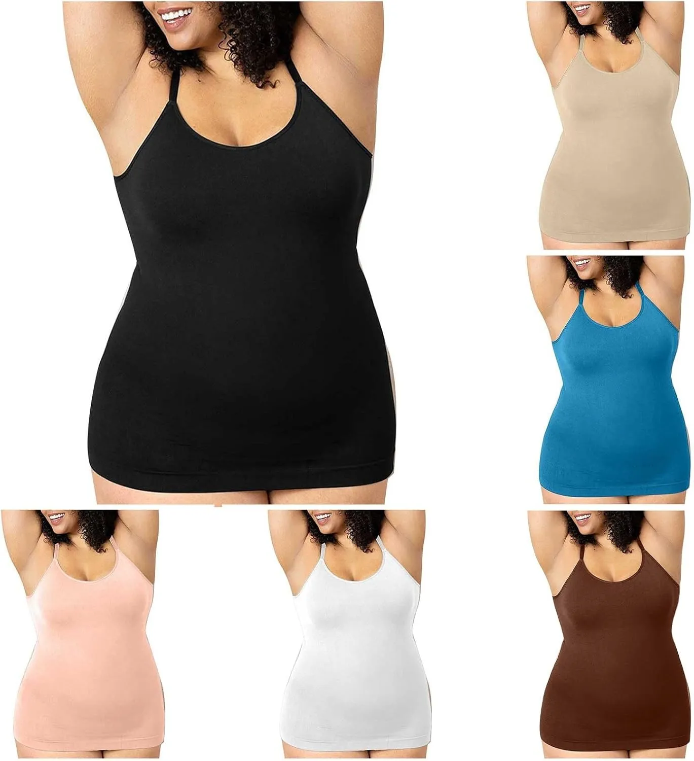 HGps8w Plus Size Women Seamless Classic Camisole Ladies Adjustable Spaghetti Strap Basic Long Cami Tunic Tank Top