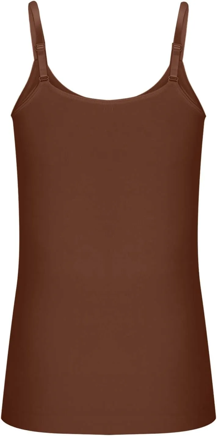 HGps8w Plus Size Women Seamless Classic Camisole Ladies Adjustable Spaghetti Strap Basic Long Cami Tunic Tank Top