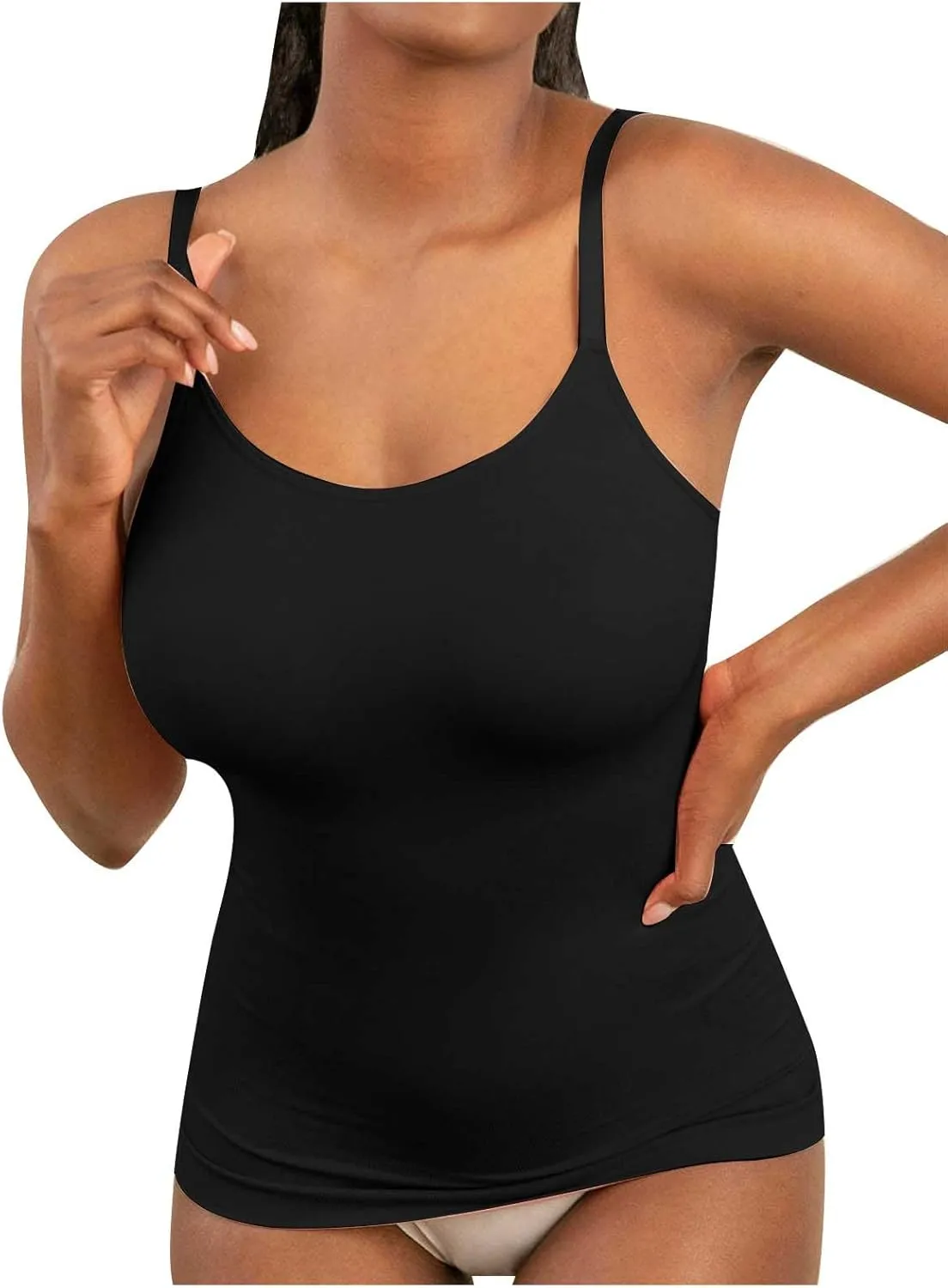 HGps8w Plus Size Women Seamless Classic Camisole Ladies Adjustable Spaghetti Strap Basic Long Cami Tunic Tank Top
