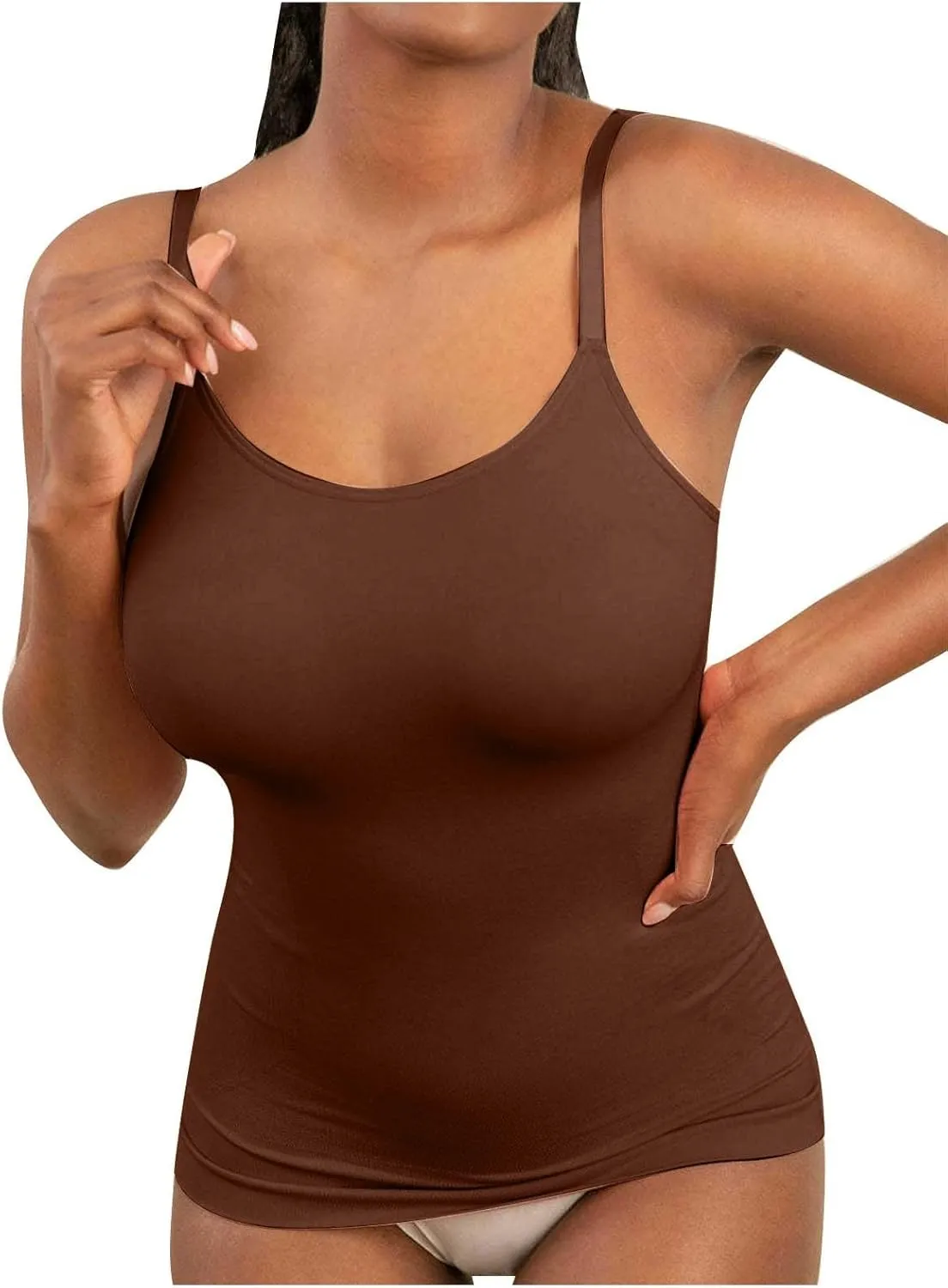HGps8w Plus Size Women Seamless Classic Camisole Ladies Adjustable Spaghetti Strap Basic Long Cami Tunic Tank Top