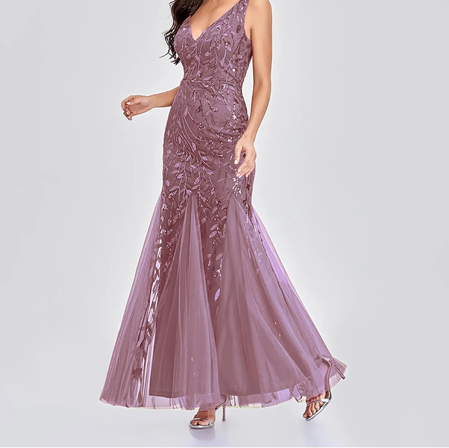 HGps8w Womens Luxurious Sequins Formal Evening Dress Elegant Sleeveless Mermaid Tulle Floor Lenght Party Cocktail Dresses