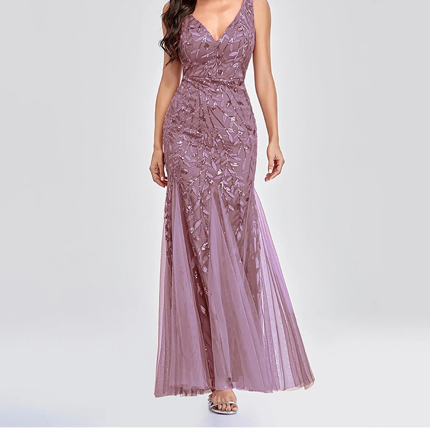 HGps8w Womens Luxurious Sequins Formal Evening Dress Elegant Sleeveless Mermaid Tulle Floor Lenght Party Cocktail Dresses