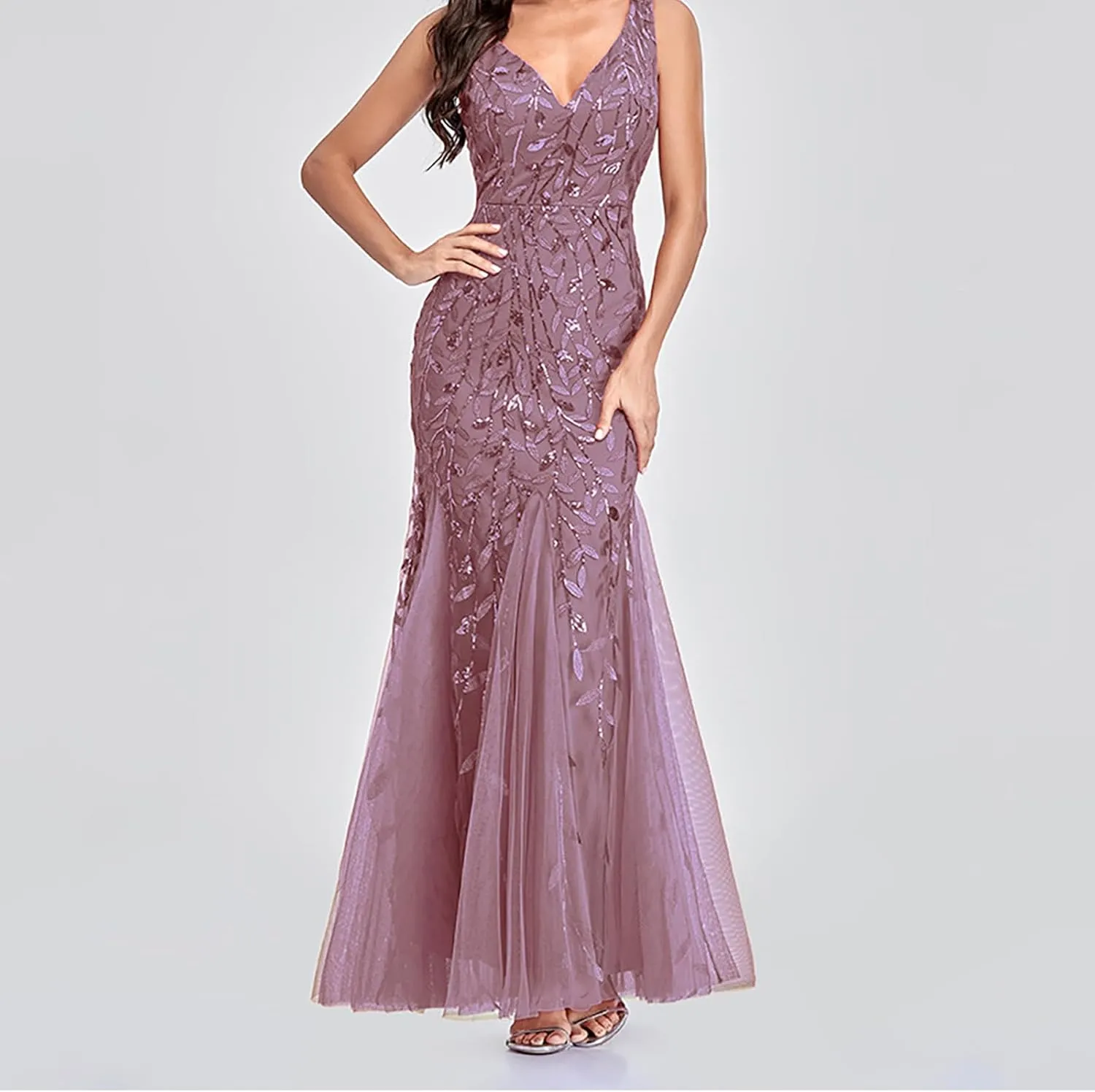 HGps8w Womens Luxurious Sequins Formal Evening Dress Elegant Sleeveless Mermaid Tulle Floor Lenght Party Cocktail Dresses