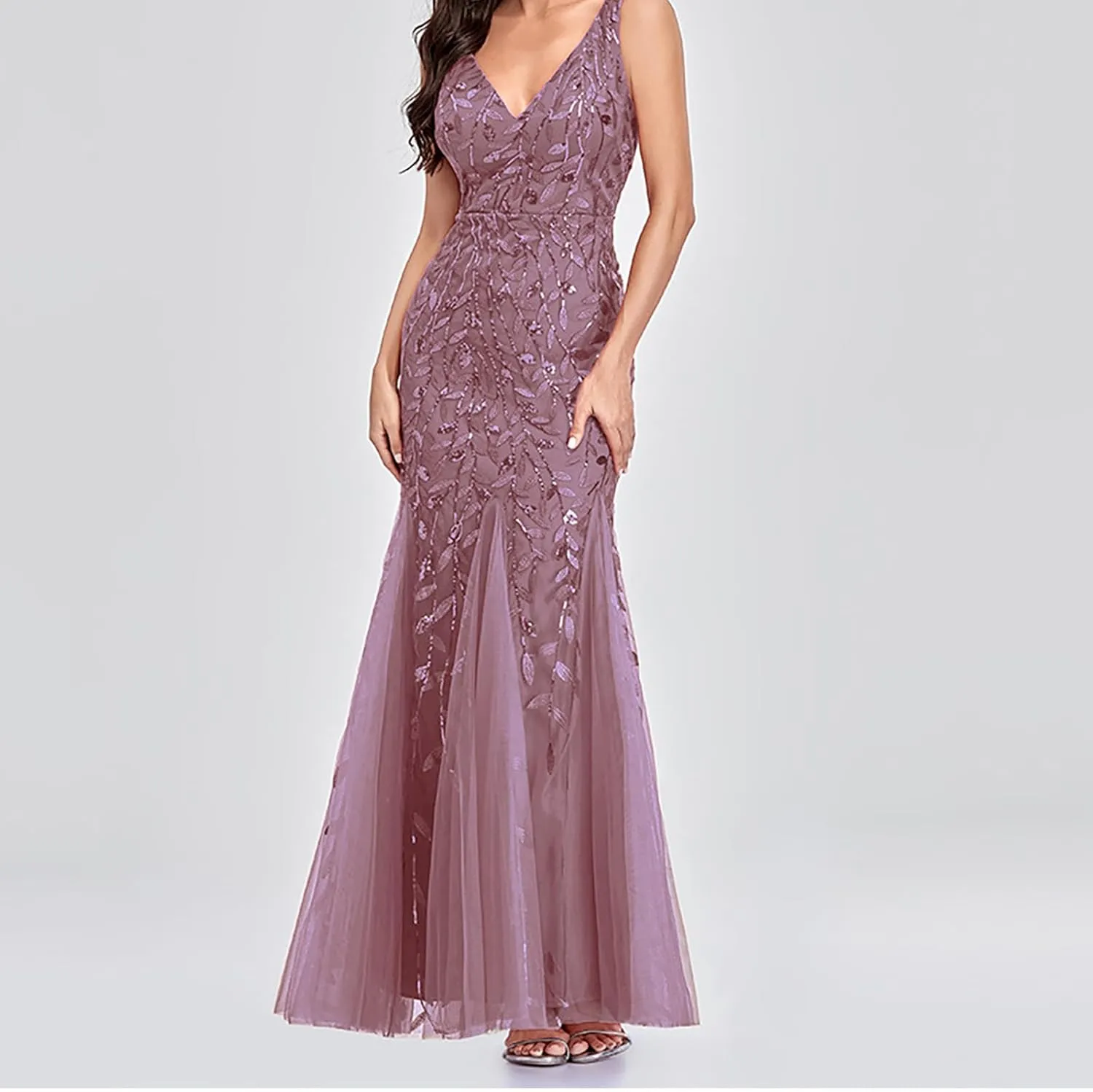 HGps8w Womens Luxurious Sequins Formal Evening Dress Elegant Sleeveless Mermaid Tulle Floor Lenght Party Cocktail Dresses