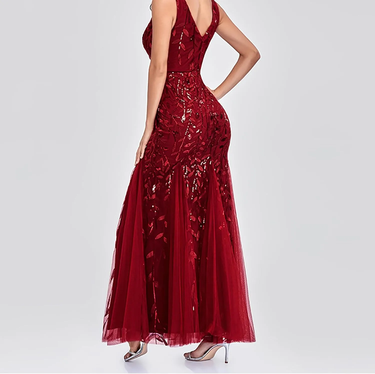 HGps8w Womens Luxurious Sequins Formal Evening Dress Elegant Sleeveless Mermaid Tulle Floor Lenght Party Cocktail Dresses
