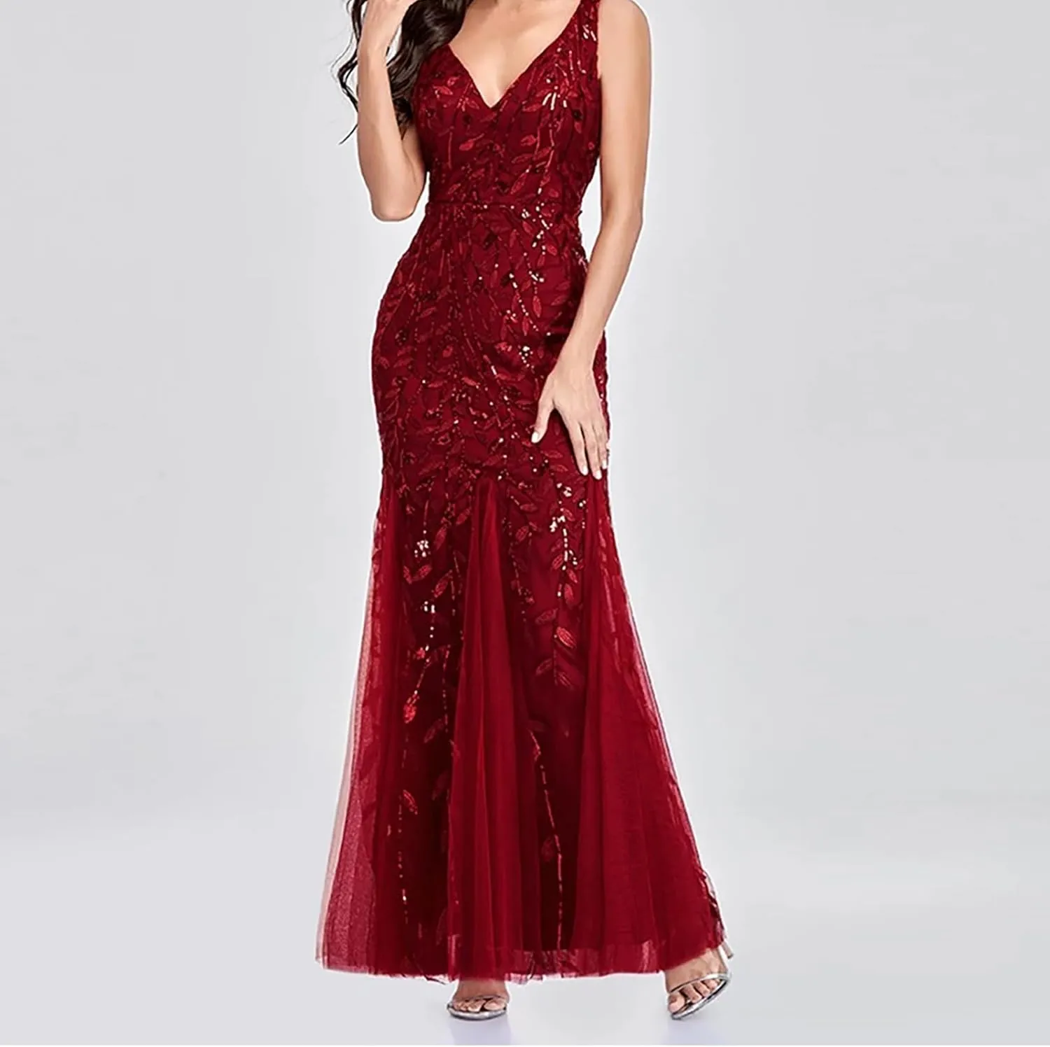 HGps8w Womens Luxurious Sequins Formal Evening Dress Elegant Sleeveless Mermaid Tulle Floor Lenght Party Cocktail Dresses