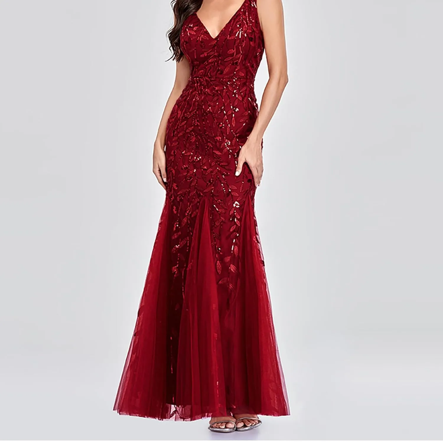 HGps8w Womens Luxurious Sequins Formal Evening Dress Elegant Sleeveless Mermaid Tulle Floor Lenght Party Cocktail Dresses