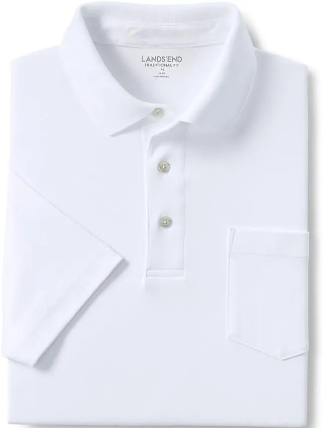 Lands' End Men's Short Sleeve American-Grown Supima Cotton Polo Shirt with Pocket