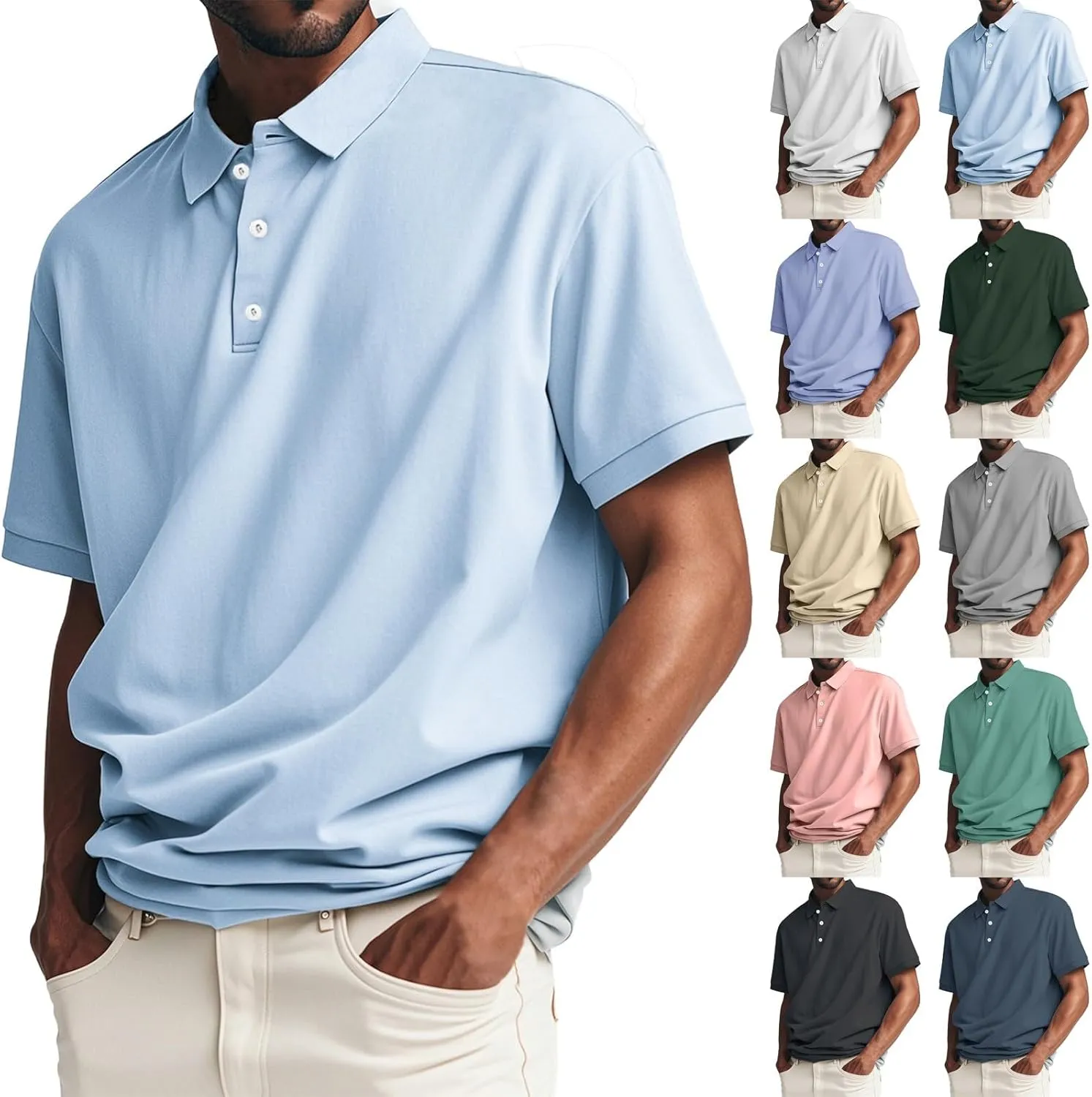 Men's Polo Shirts Loose Fit Short Sleeve Big and Tall Tshirts Classic Collared Golf Tennis Tees Muscle Work Tops