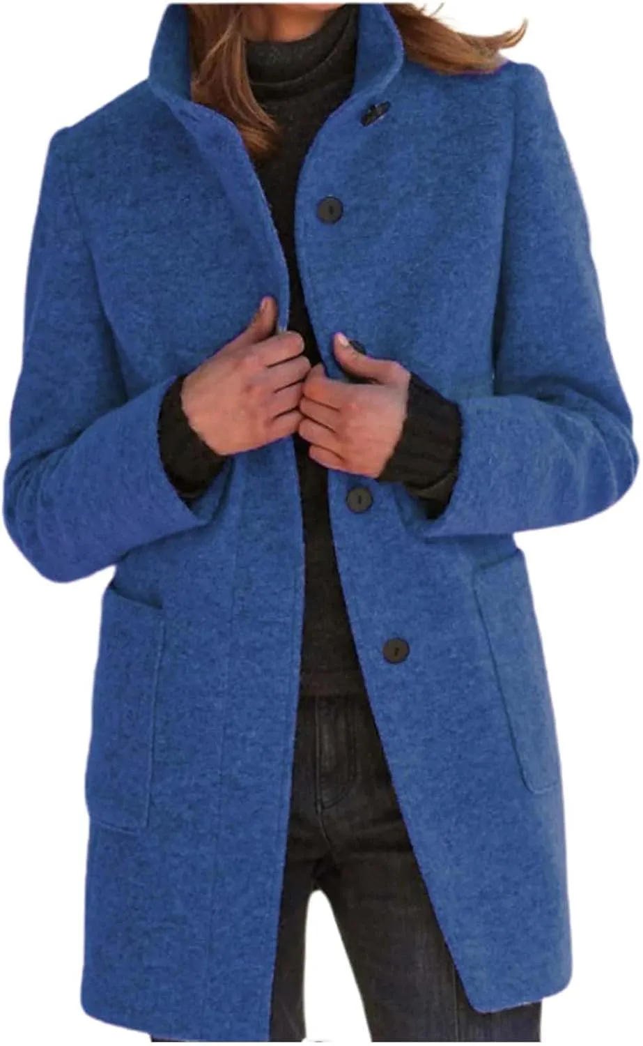 Peacoats For Women Winter Stand Collar Single Breasted Wool Coats 2024 Trendy Thicken Long Blazer Jacket With Pockets