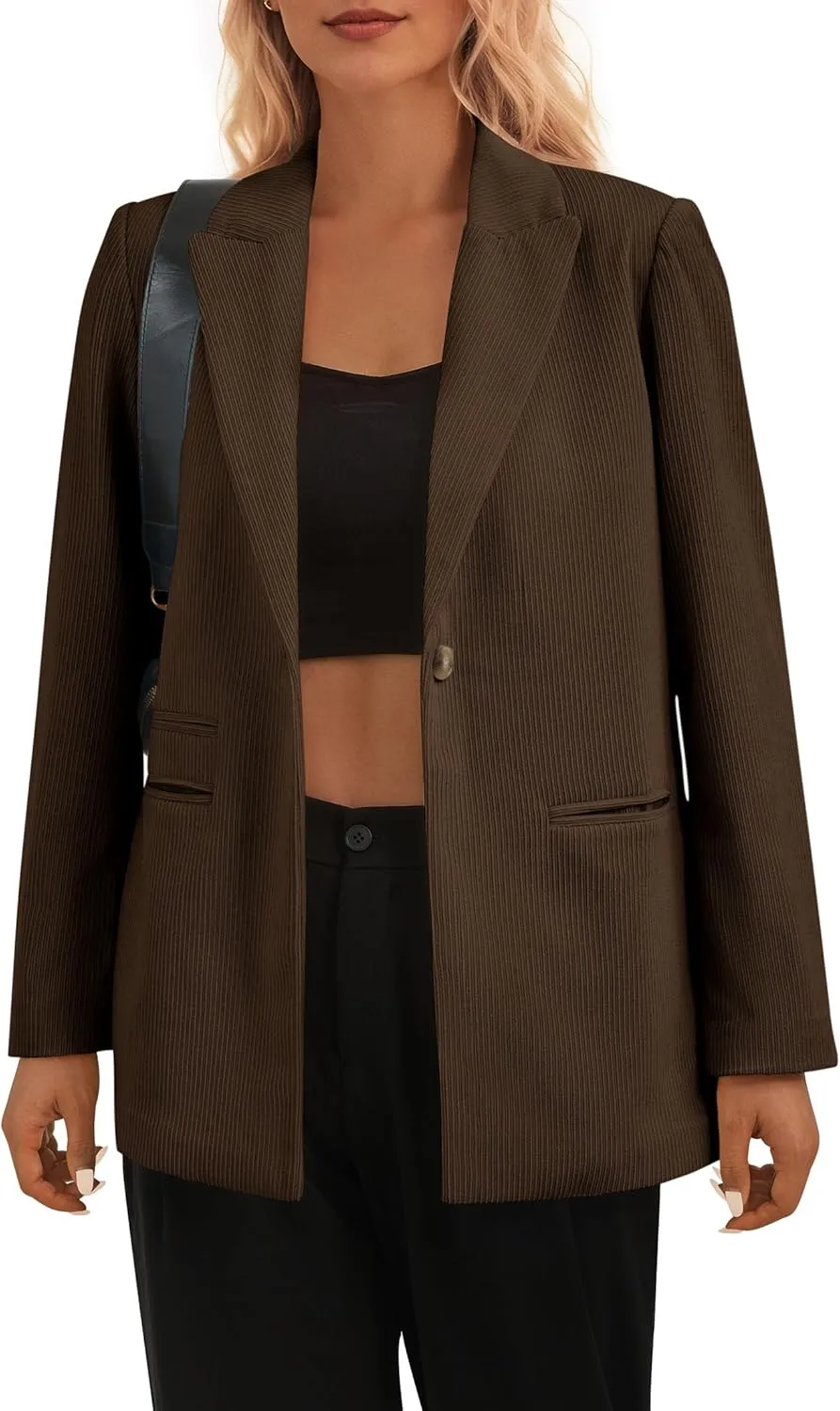 PRETTYGARDEN Women's Winter Corduroy Blazers Jackets Dressy Casual Ribbed Long Sleeve Lapel Fashion Work Business Outerwear
