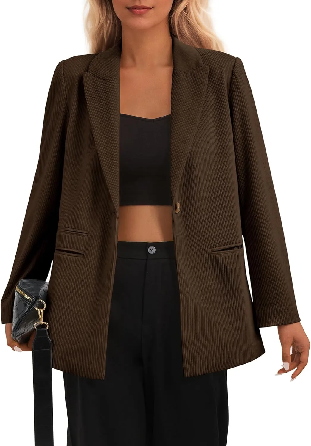 PRETTYGARDEN Women's Winter Corduroy Blazers Jackets Dressy Casual Ribbed Long Sleeve Lapel Fashion Work Business Outerwear