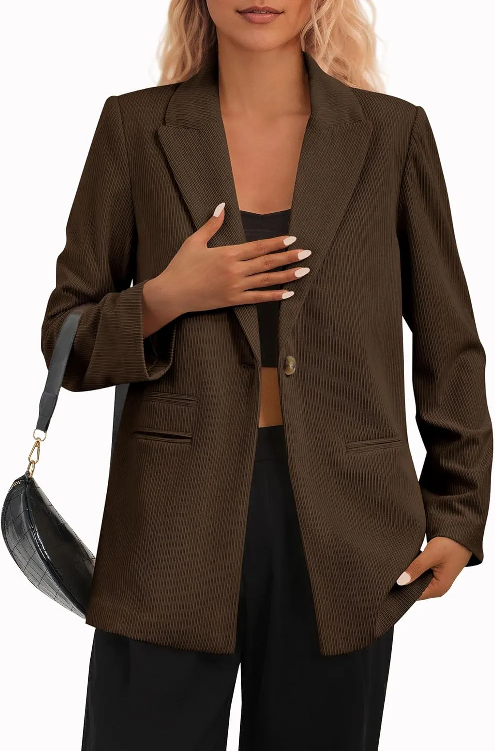 PRETTYGARDEN Women's Winter Corduroy Blazers Jackets Dressy Casual Ribbed Long Sleeve Lapel Fashion Work Business Outerwear