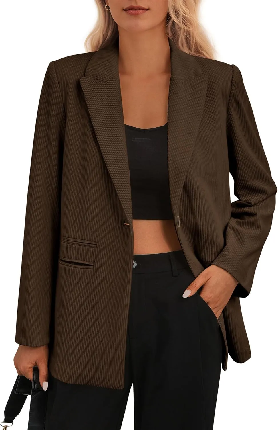 PRETTYGARDEN Women's Winter Corduroy Blazers Jackets Dressy Casual Ribbed Long Sleeve Lapel Fashion Work Business Outerwear