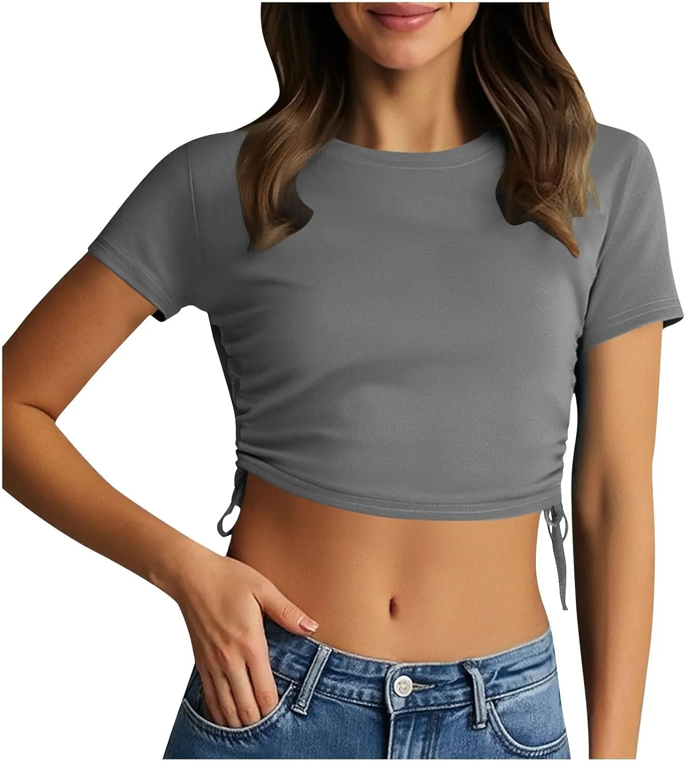Short Sleeve Crop Tops for Women Classic Longline Baby Tee Workout T Shirt Top 2025 Summer Athletic Gym Top