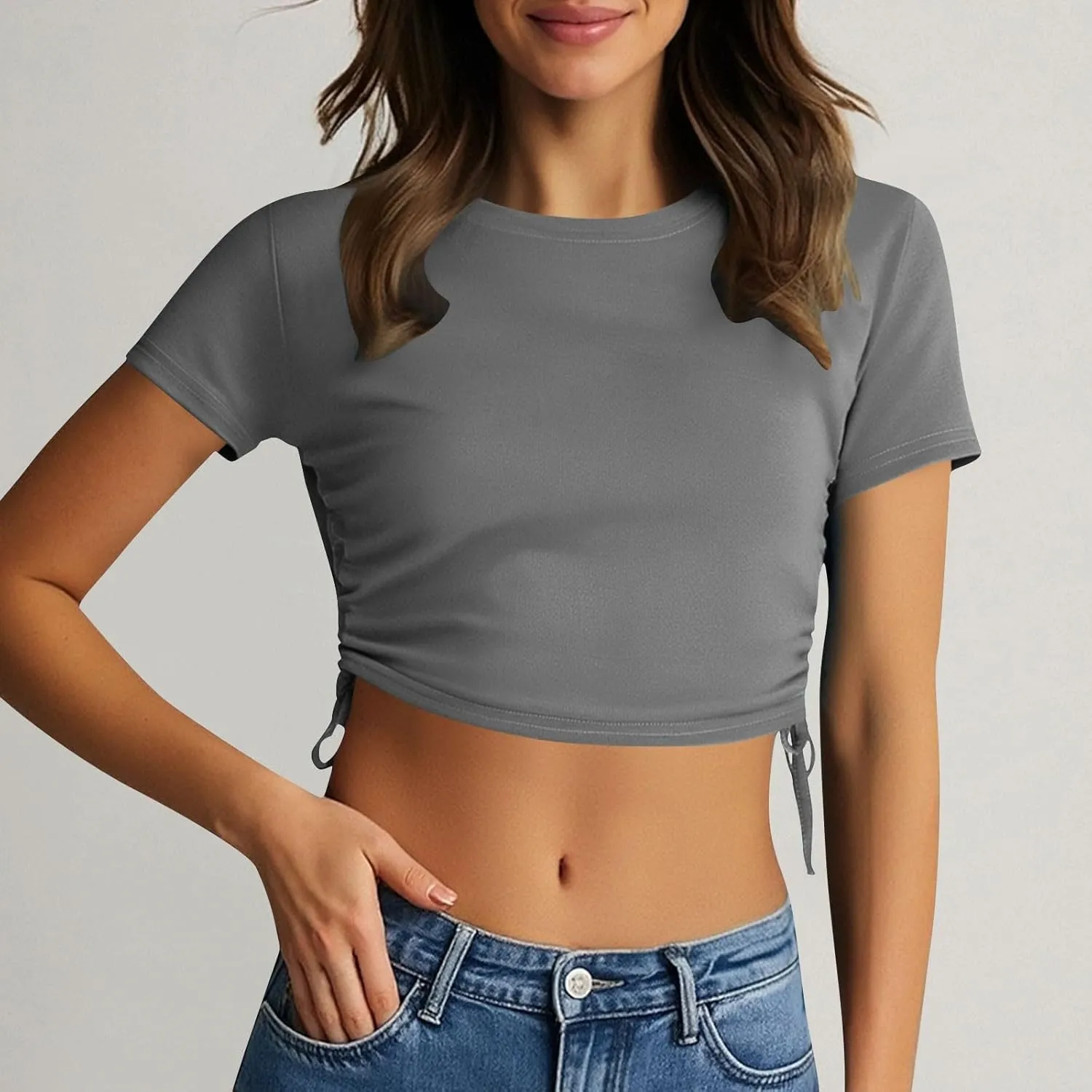 Short Sleeve Crop Tops for Women Classic Longline Baby Tee Workout T Shirt Top 2025 Summer Athletic Gym Top