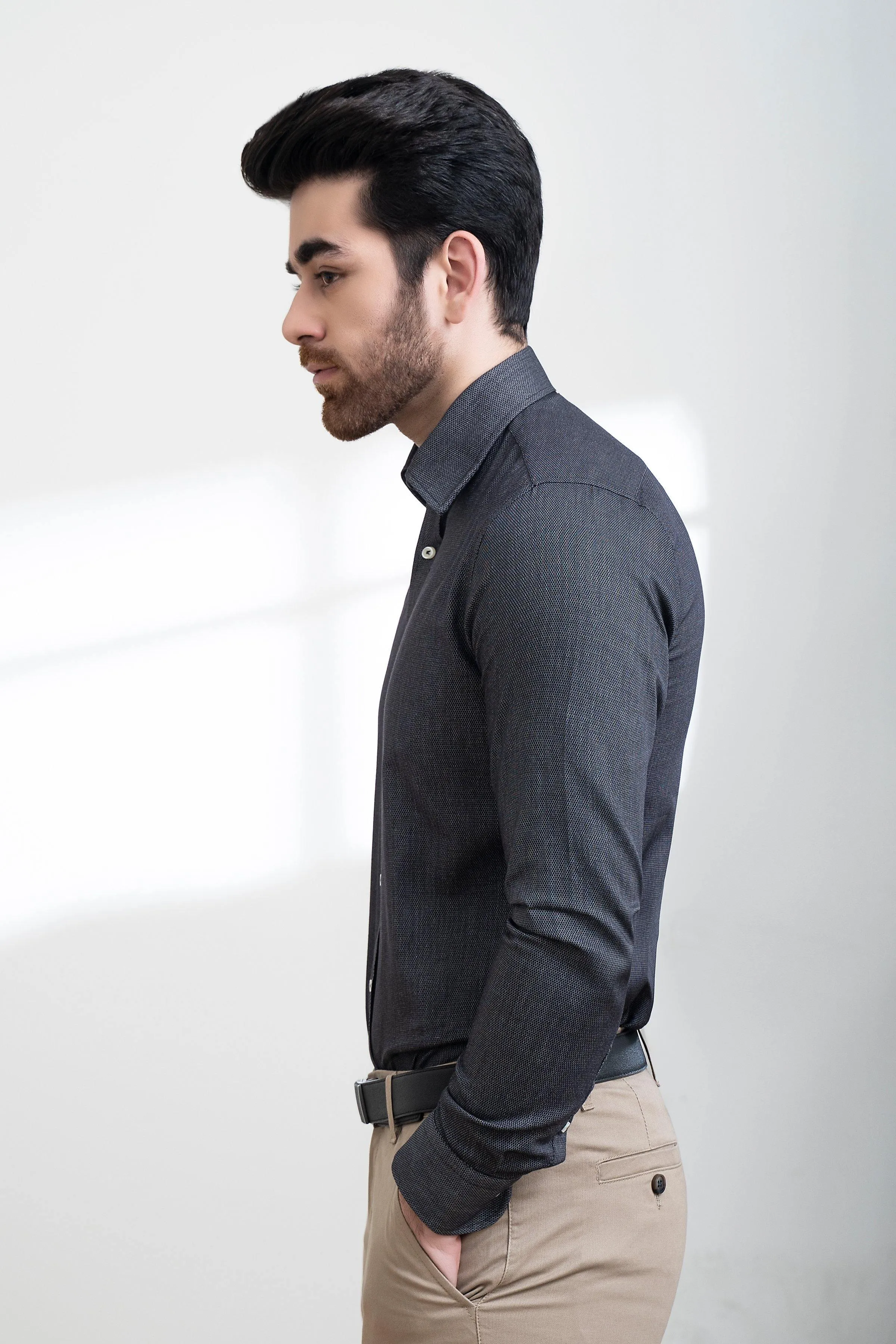 SMART SHIRT BUTTON DOWN FULL SLEEVE BLACK WHITE