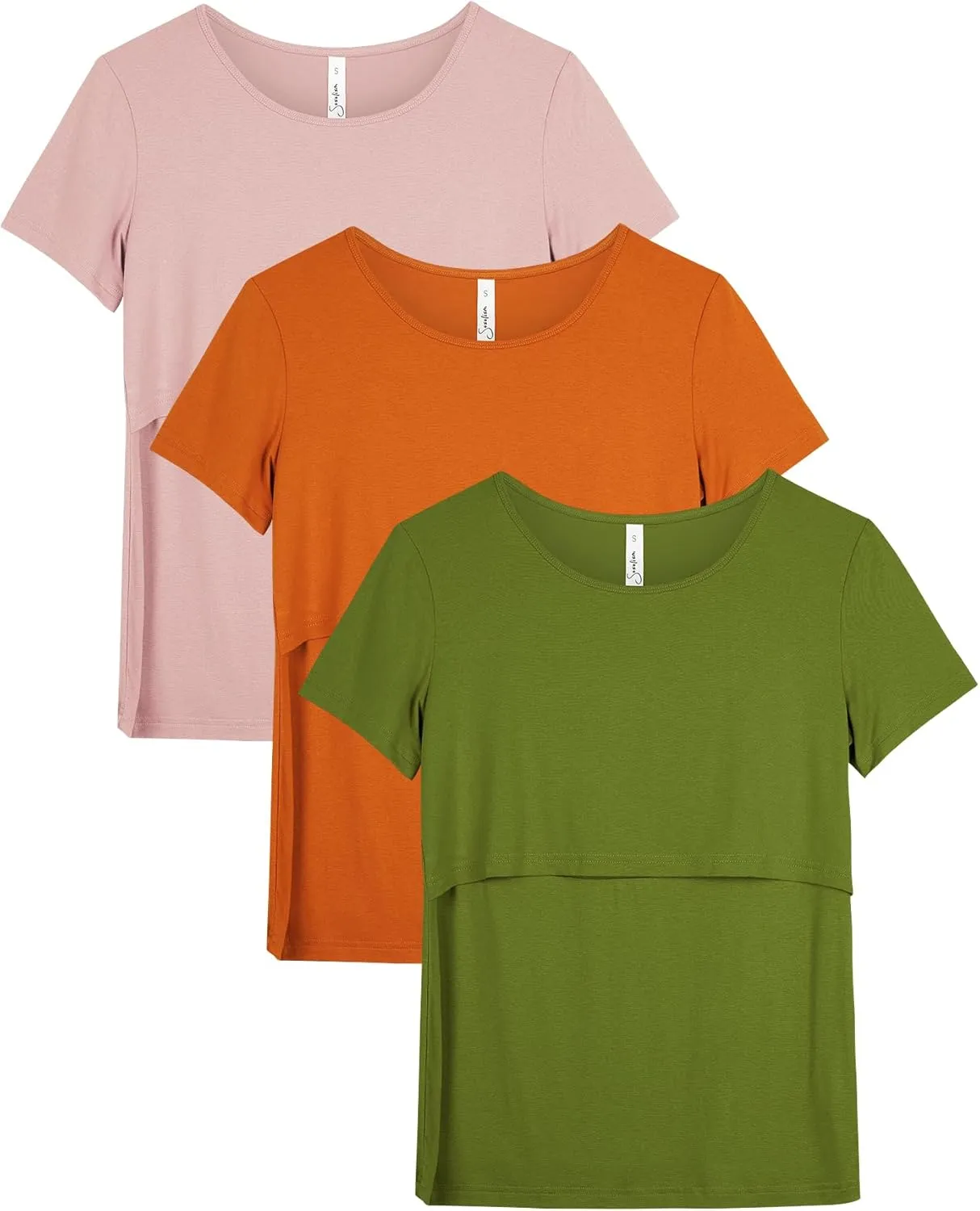 Sosolism 3 Pack Nursing Top Summer Short Sleeve Breastfeeding Shirts for Women Casual Round Neck Pumping Tshirts