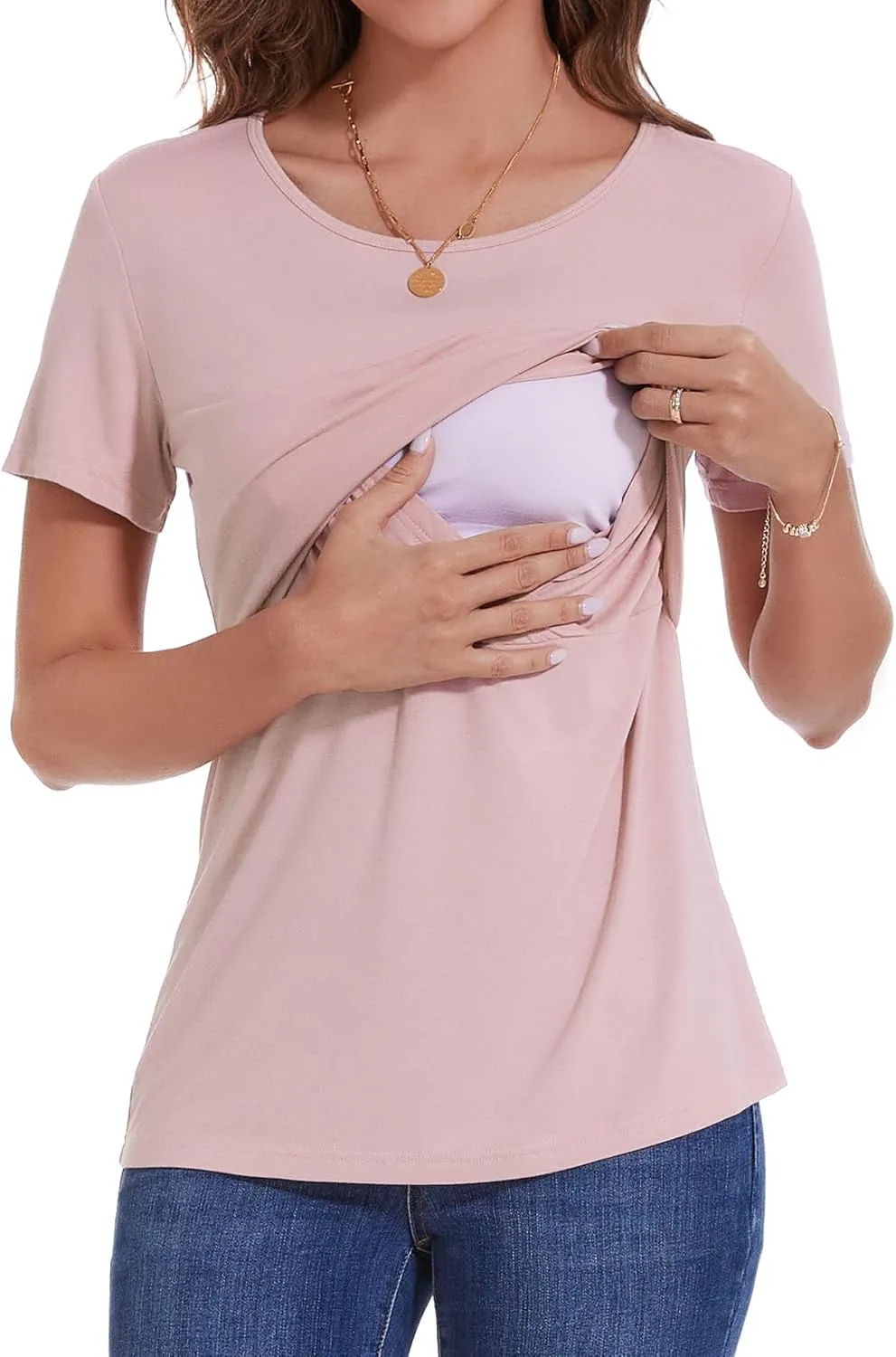 Sosolism 3 Pack Nursing Top Summer Short Sleeve Breastfeeding Shirts for Women Casual Round Neck Pumping Tshirts