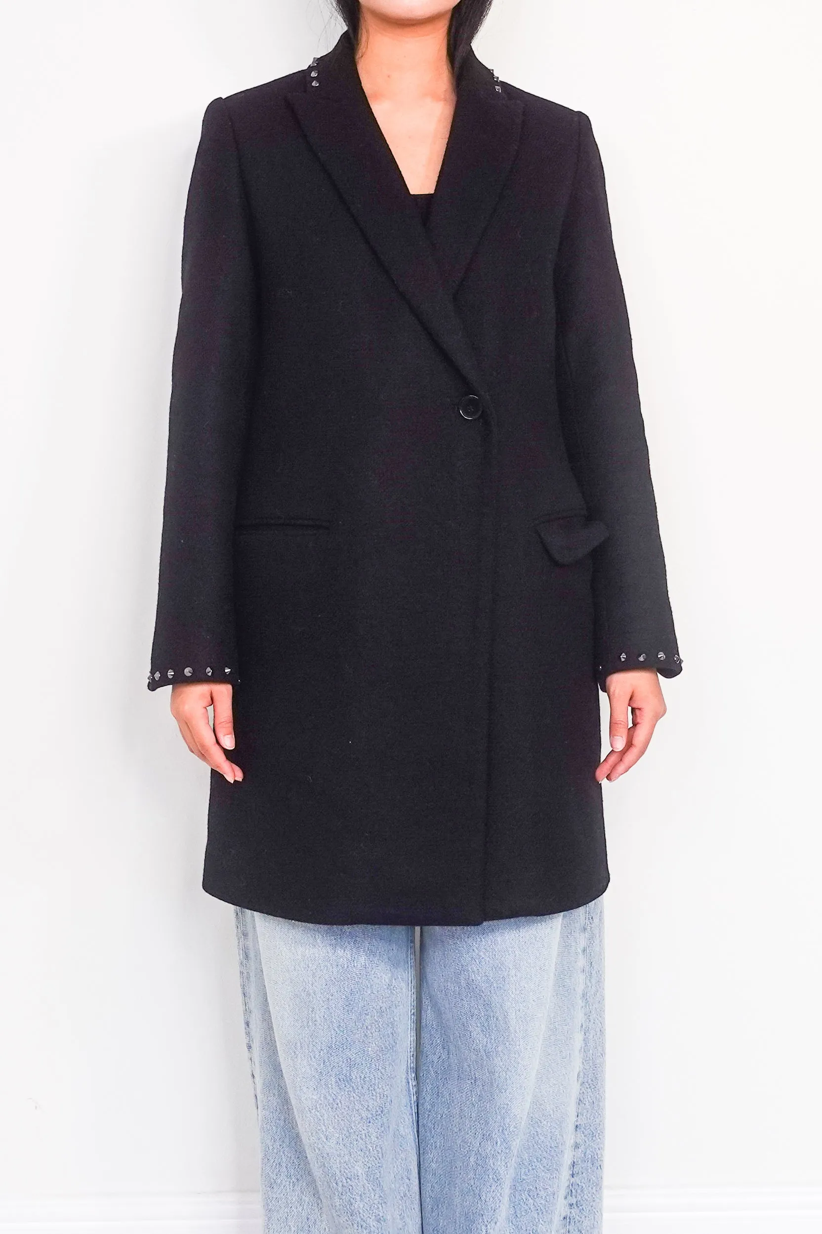 Studded black wool coat RRP £480
