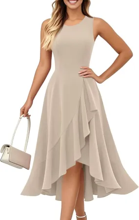 Summer Dresses for Women 2025 Sleeveless Flowy Midi Dress with Asymmetrical Hem, Elegant Wedding Guest Dresses