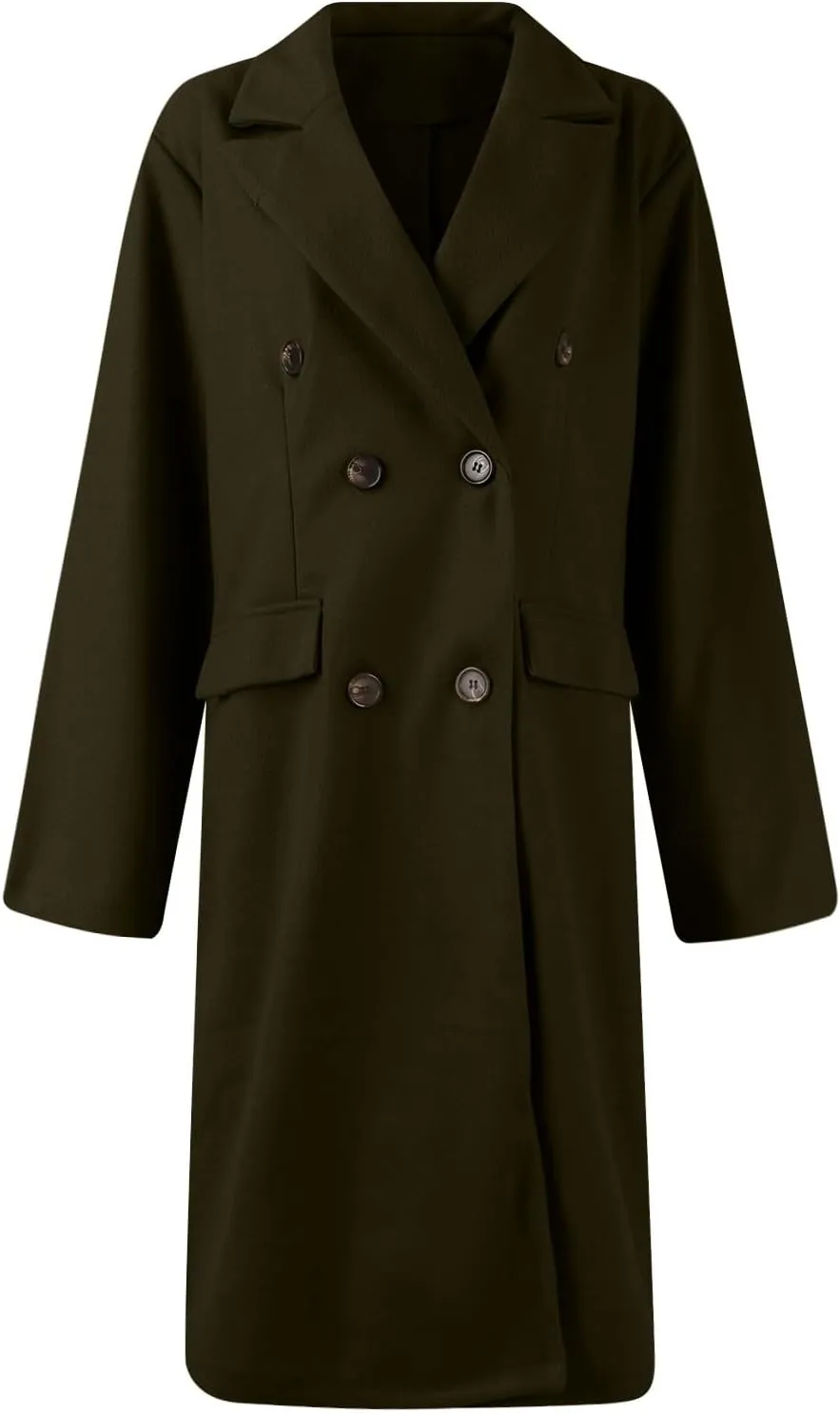 Women's Double Breasted Long Trench Coat Windproof Classic Notch Lapel Peacoat Slim Winter Fall Wool Blend Overcoat