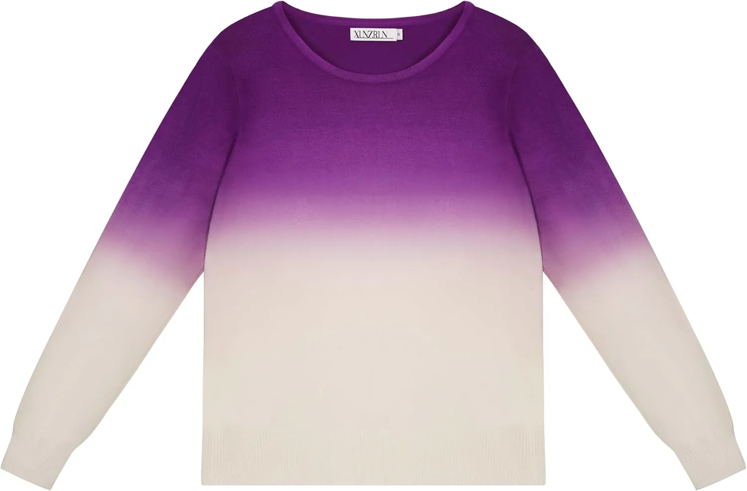 Women's Gradient Color Crew Neck Knit Long Sleeve Soft Loose Casual Sweater Pullover Top Cozy Outfits