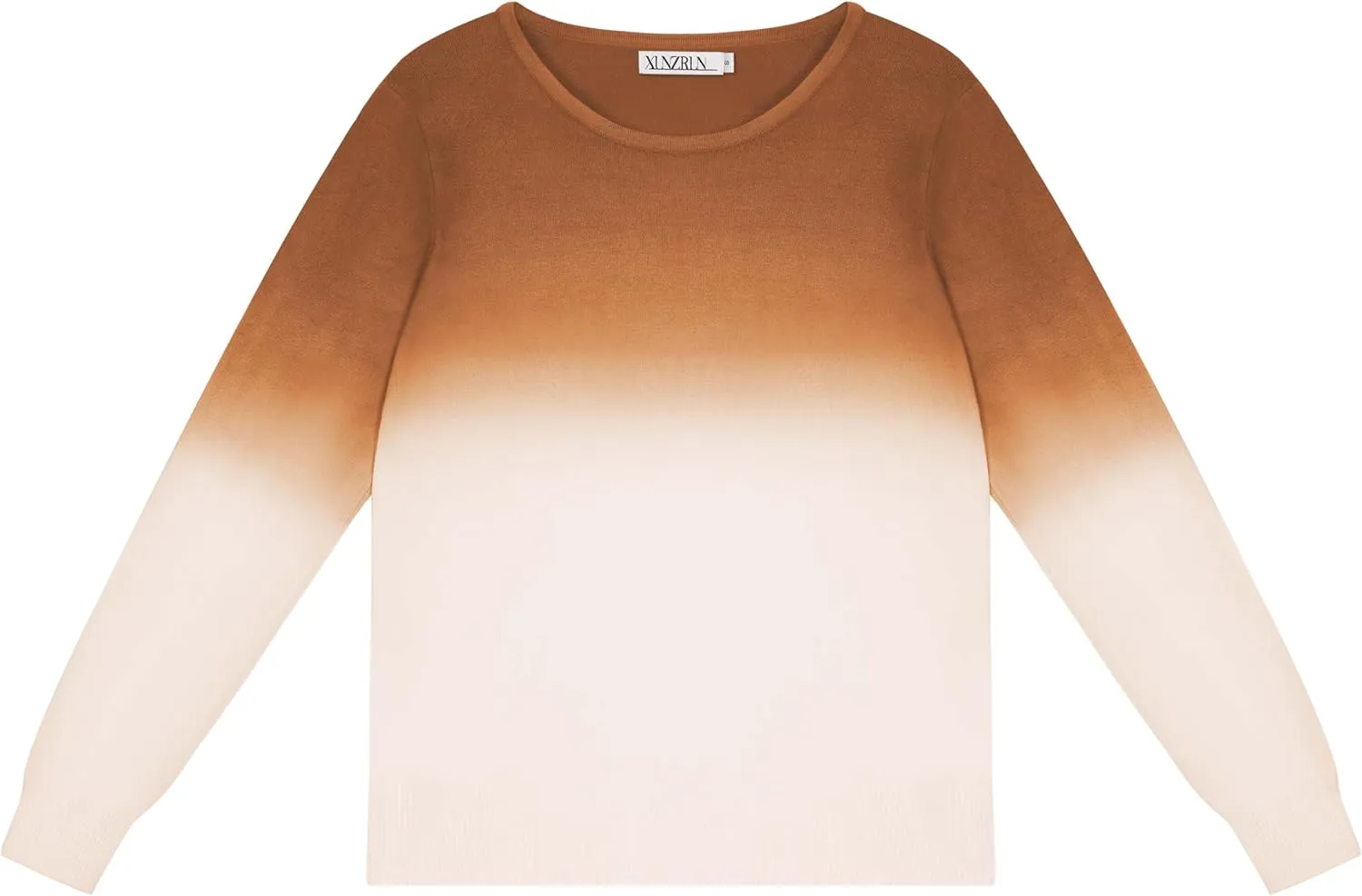 Women's Gradient Color Crew Neck Knit Long Sleeve Soft Loose Casual Sweater Pullover Top Cozy Outfits