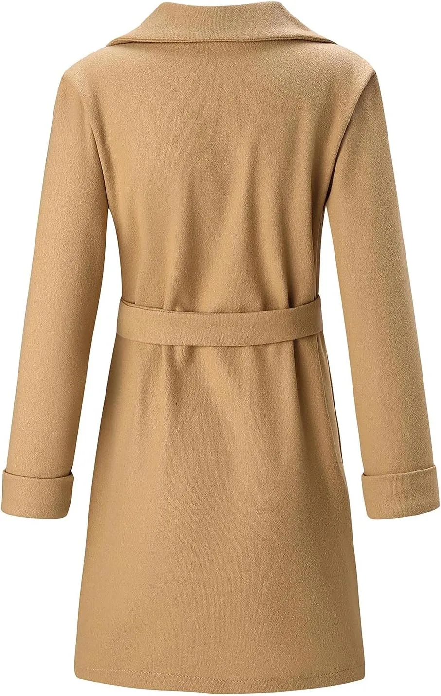 Women's Winter Coats 2024 Elegant Open Front Belted Peacoat Casual Fall Collar Woolen Overcoat Fashion Trench Coat